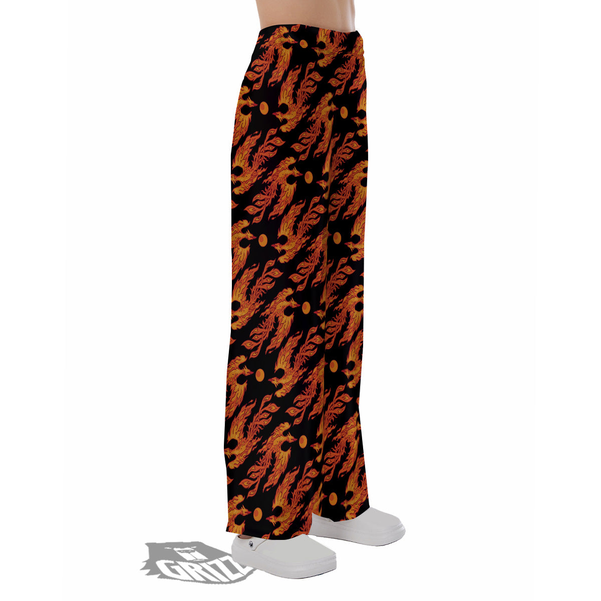 Phoenix Fire On Black Print Pattern Pajama Pants-grizzshop