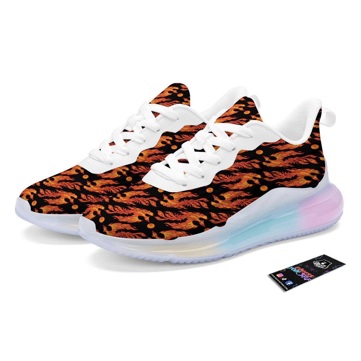 Phoenix Fire On Black Print Pattern Running Sneakers-grizzshop