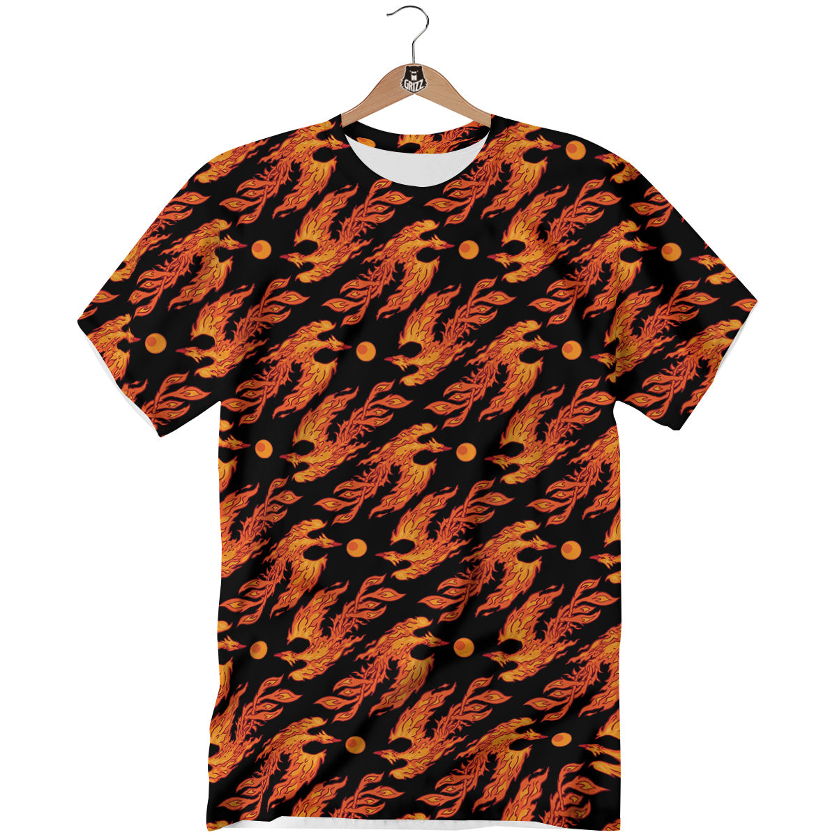 Phoenix Fire On Black Print Pattern T-Shirt-grizzshop