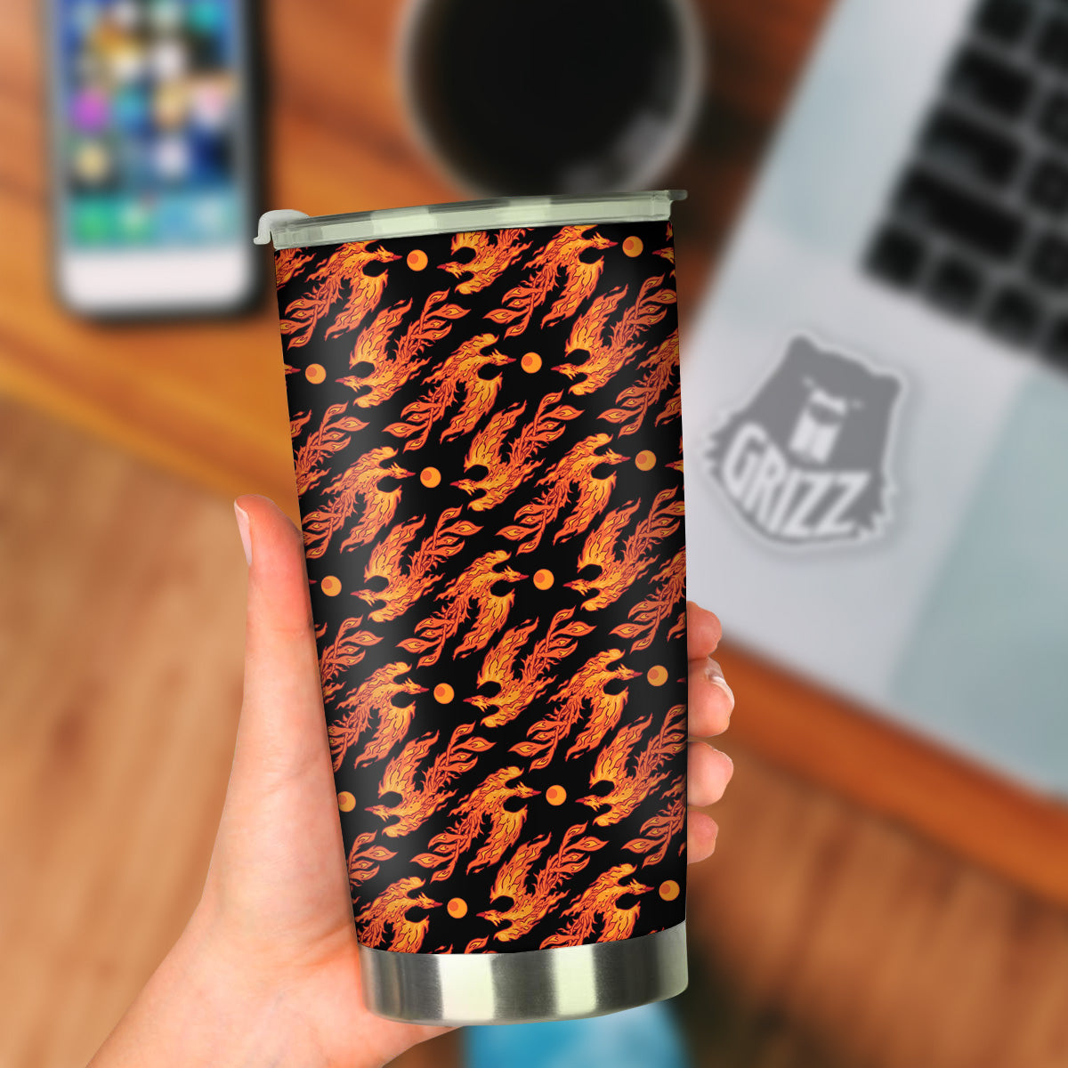 Phoenix Fire On Black Print Pattern Tumbler-grizzshop