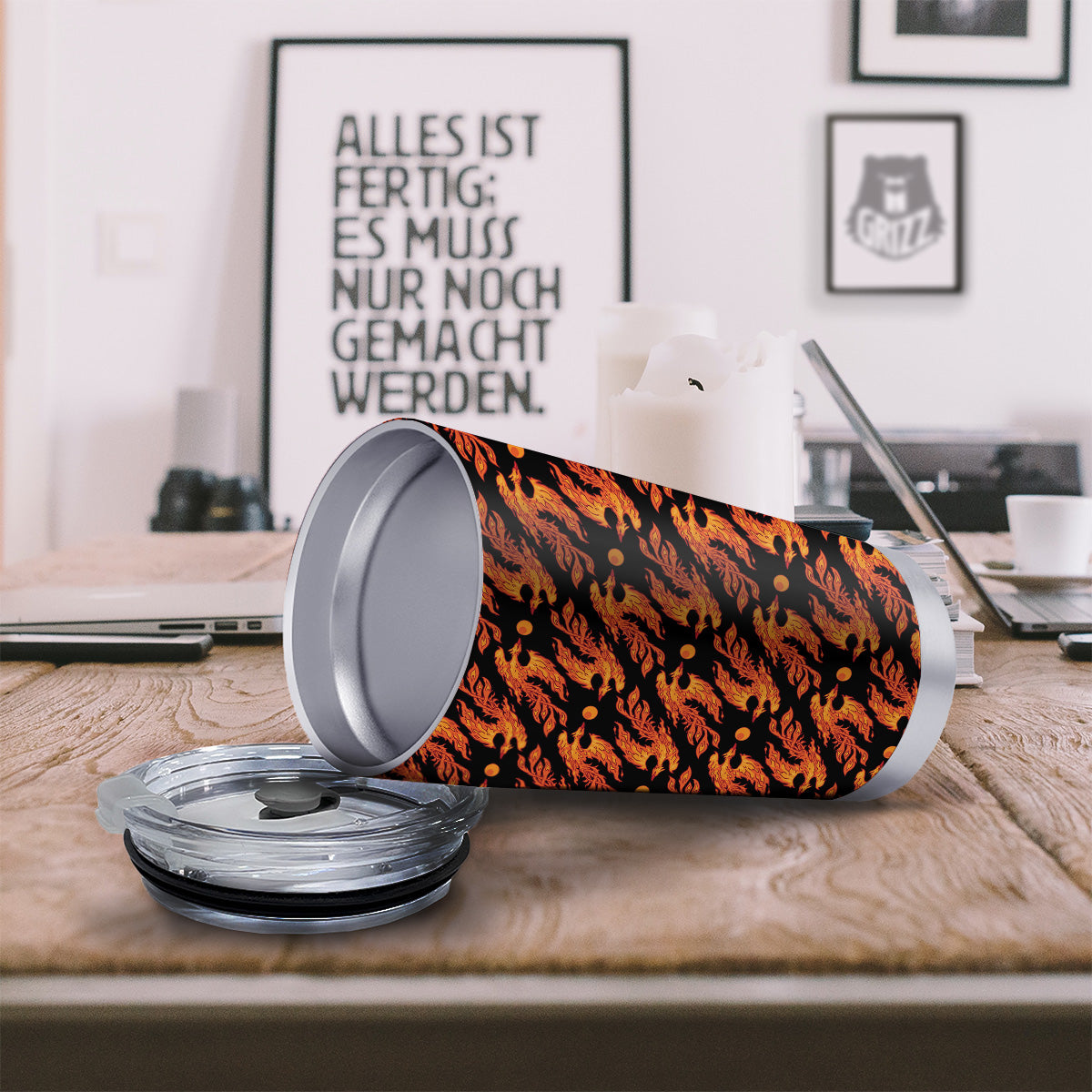 Phoenix Fire On Black Print Pattern Tumbler-grizzshop