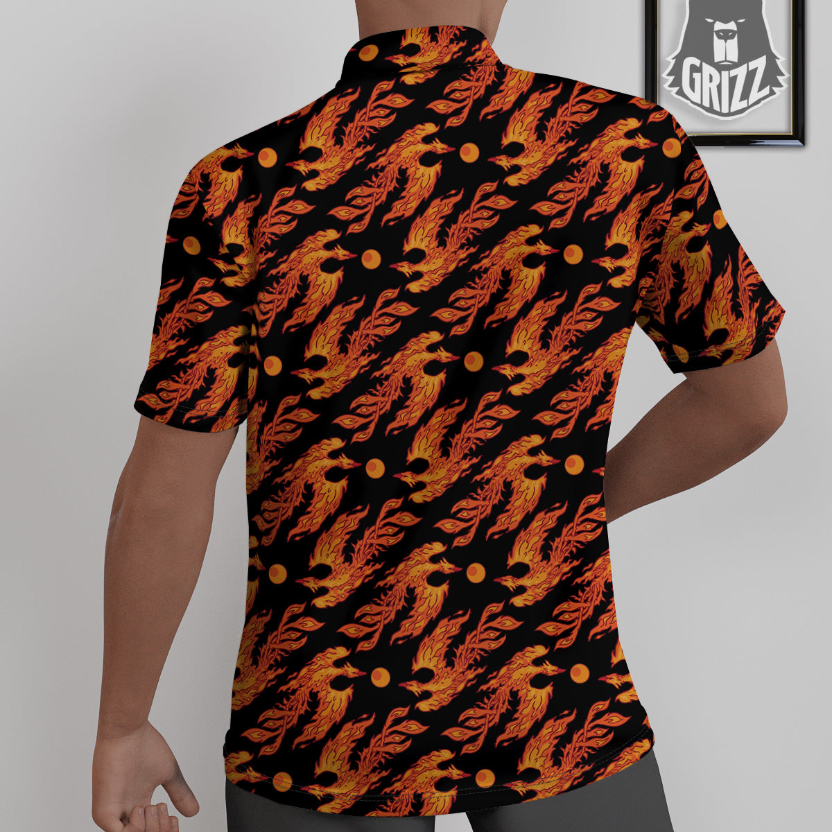 Phoenix Fire On Black Print Pattern Untucked Shirts-grizzshop