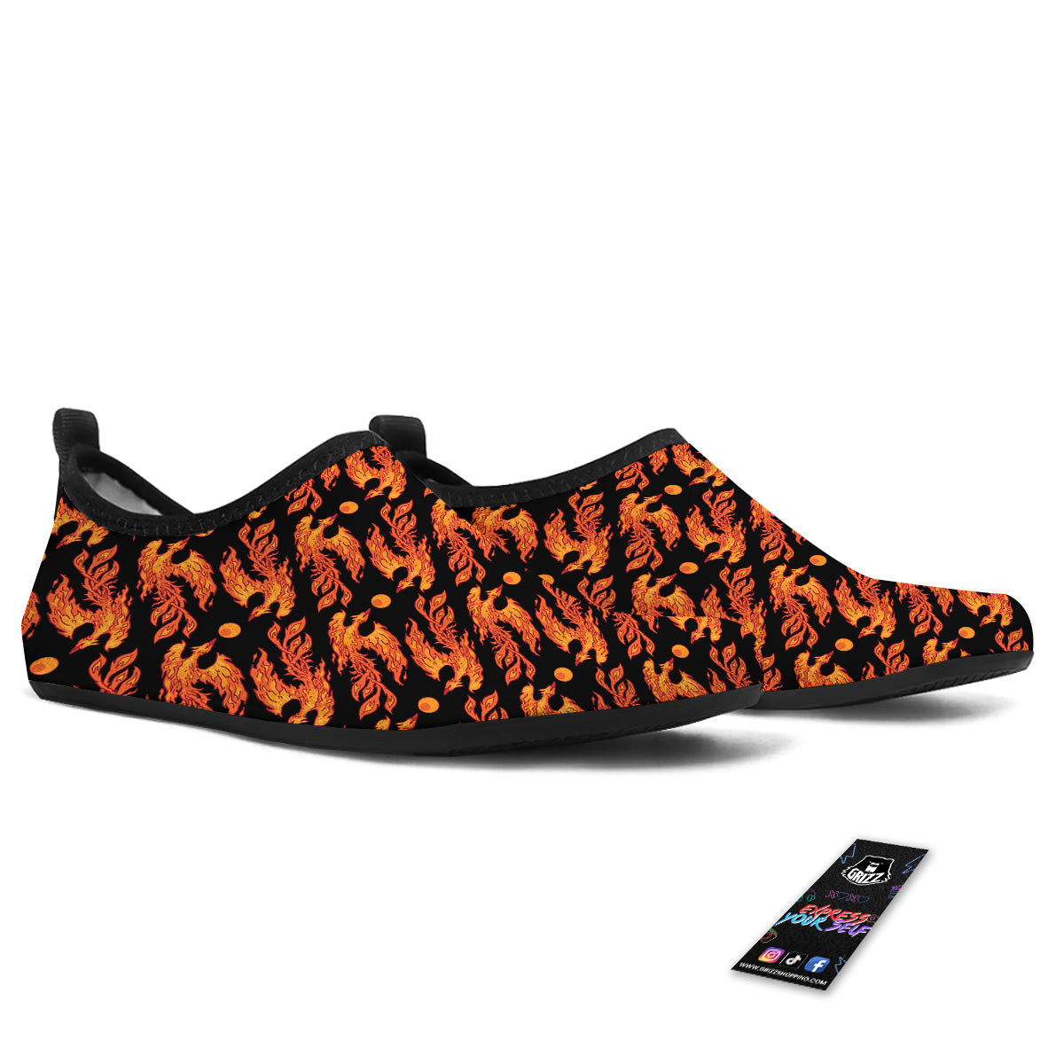 Phoenix Fire On Black Print Pattern Water Shoes-grizzshop