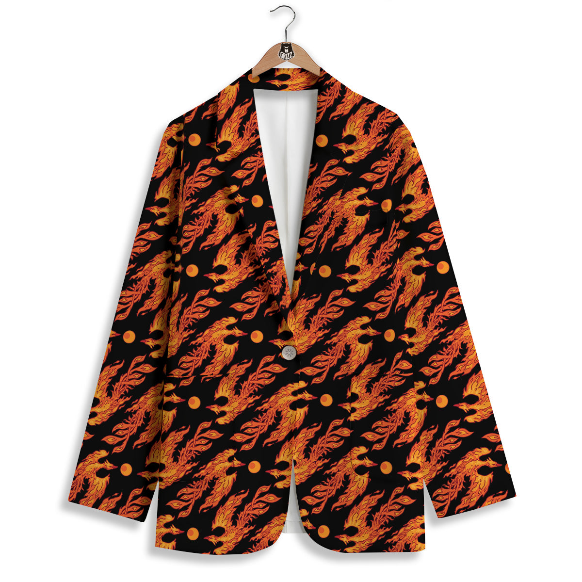 Phoenix Fire On Black Print Pattern Women's Blazer-grizzshop