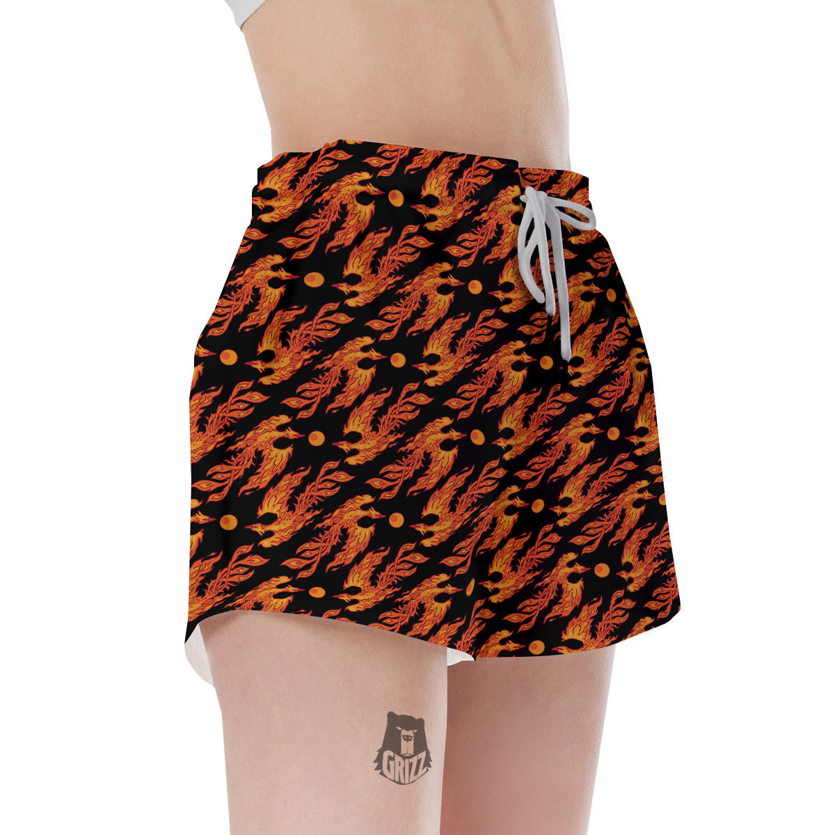 Phoenix Fire On Black Print Pattern Women's Shorts-grizzshop