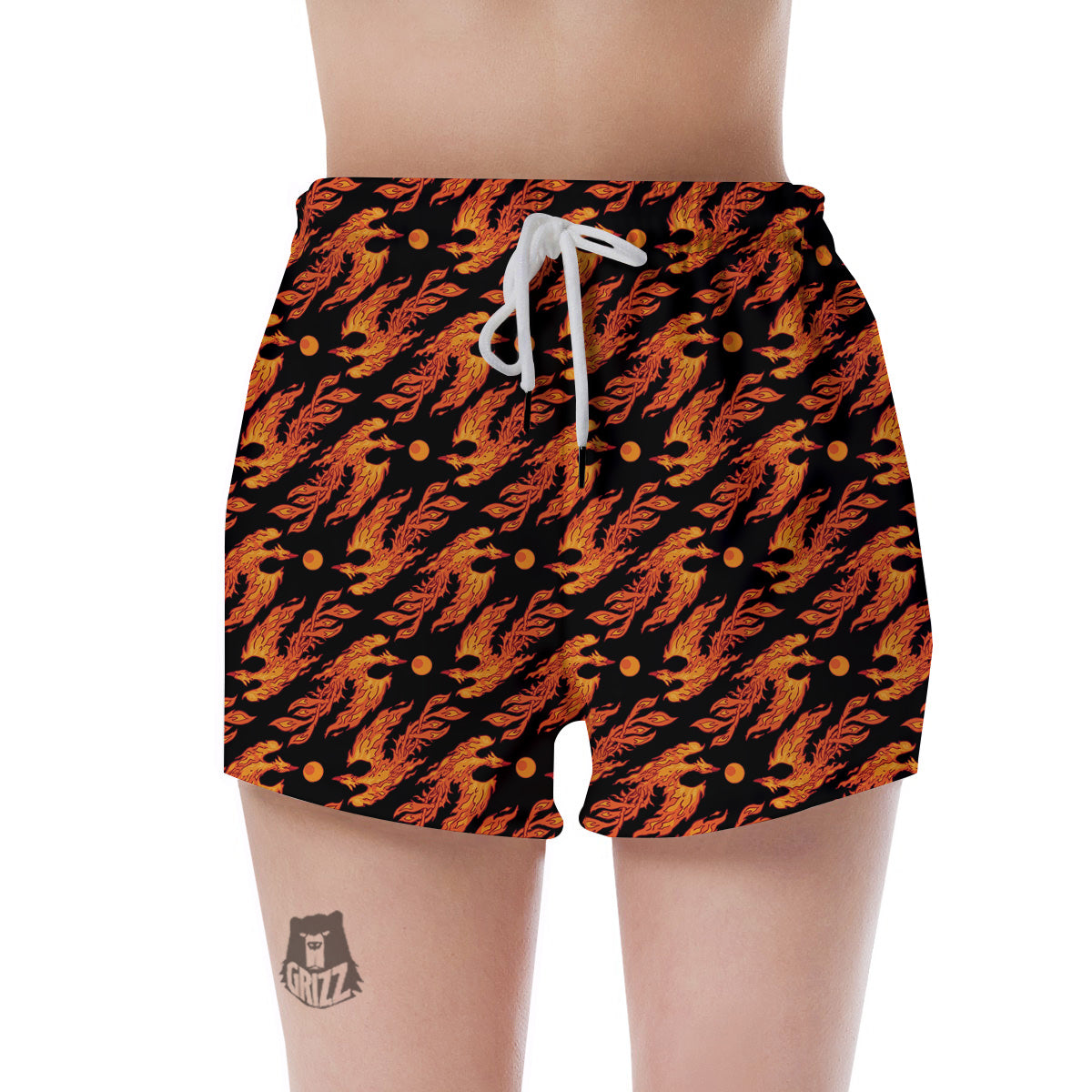 Phoenix Fire On Black Print Pattern Women's Shorts-grizzshop