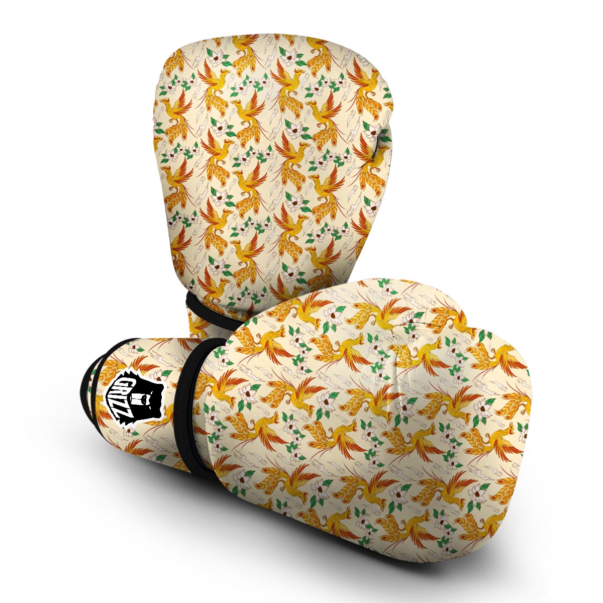 Phoenix Floral Pattern Print Boxing Gloves-grizzshop