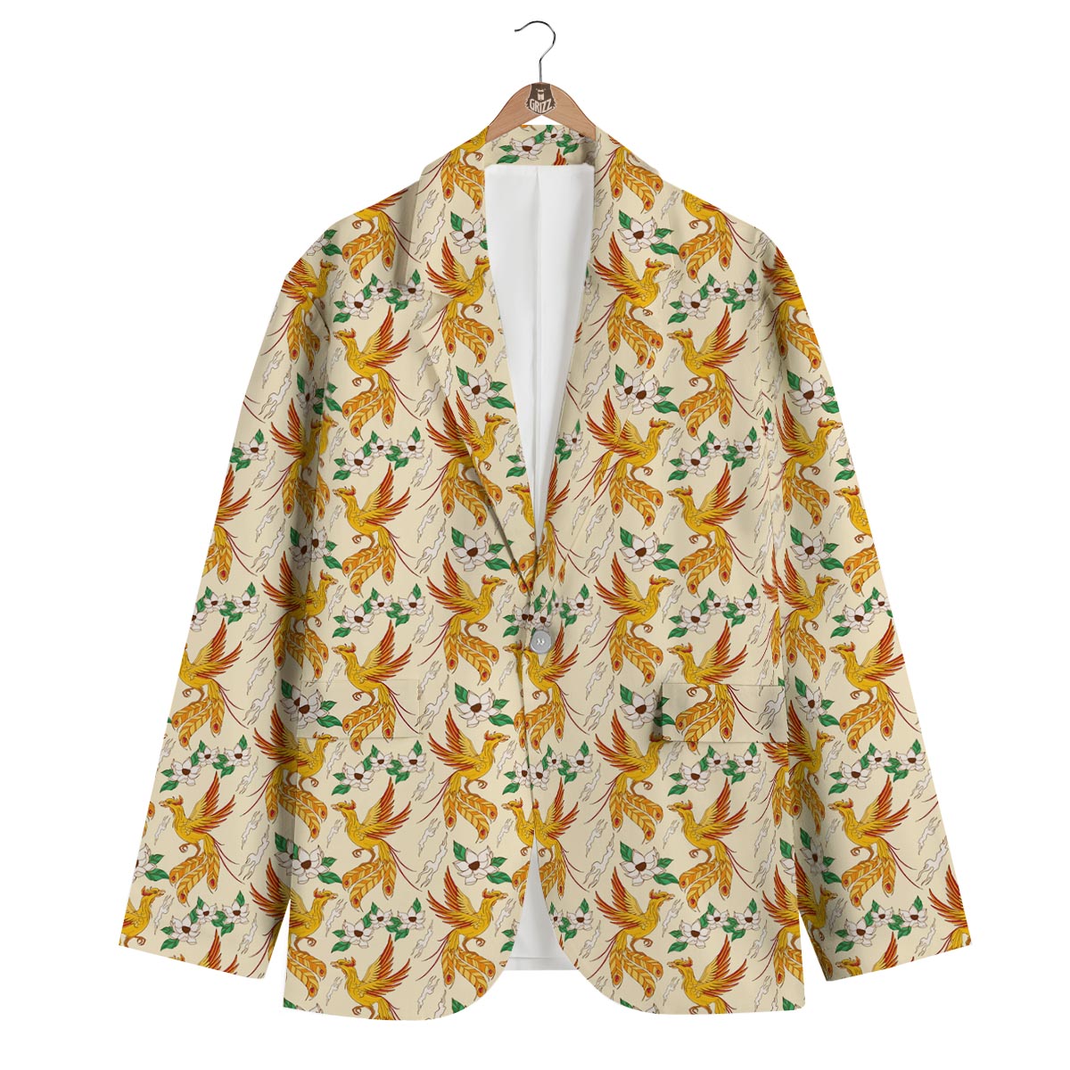 Phoenix Floral Pattern Print Men's Blazer-grizzshop