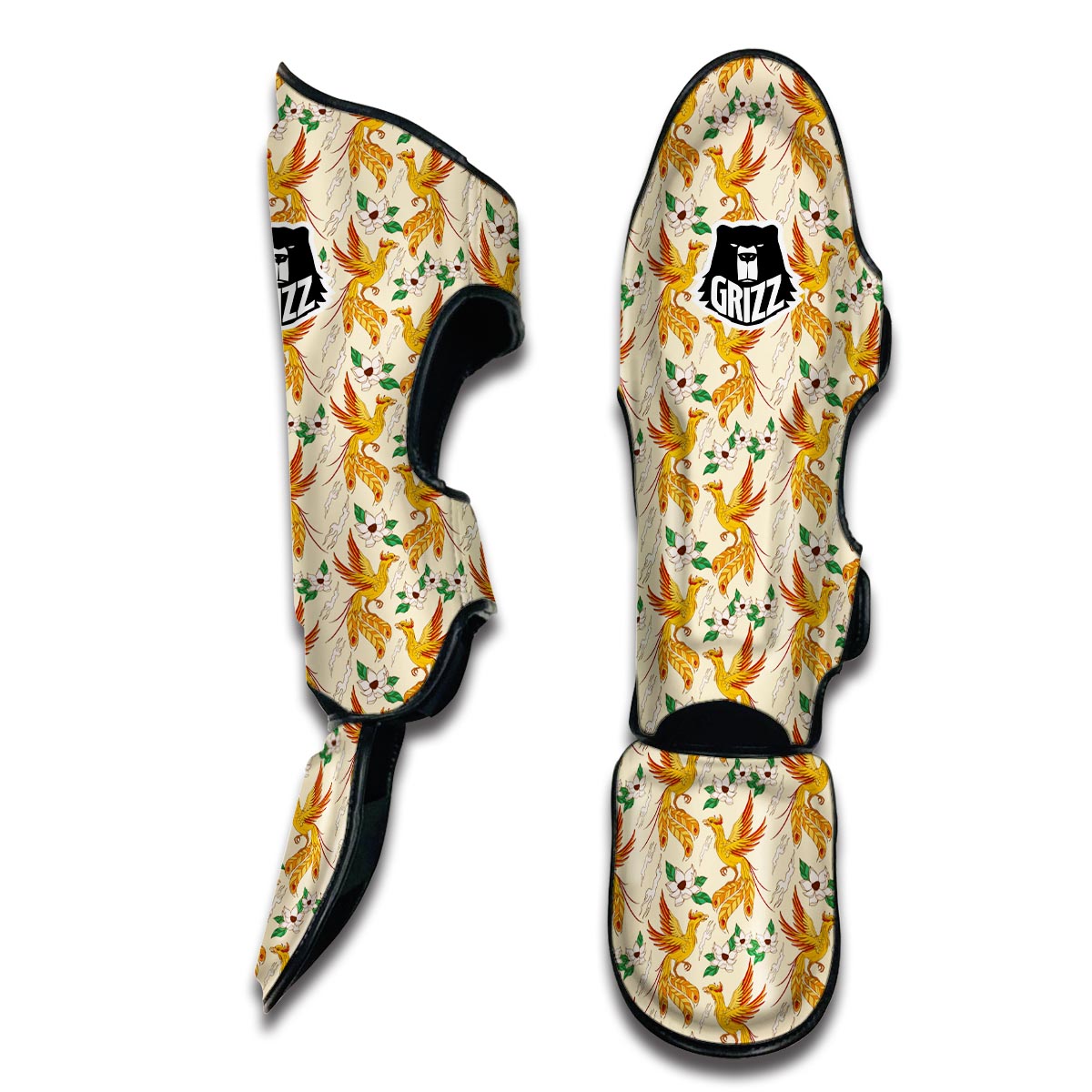 Phoenix Floral Pattern Print Muay Thai Shin Guards-grizzshop