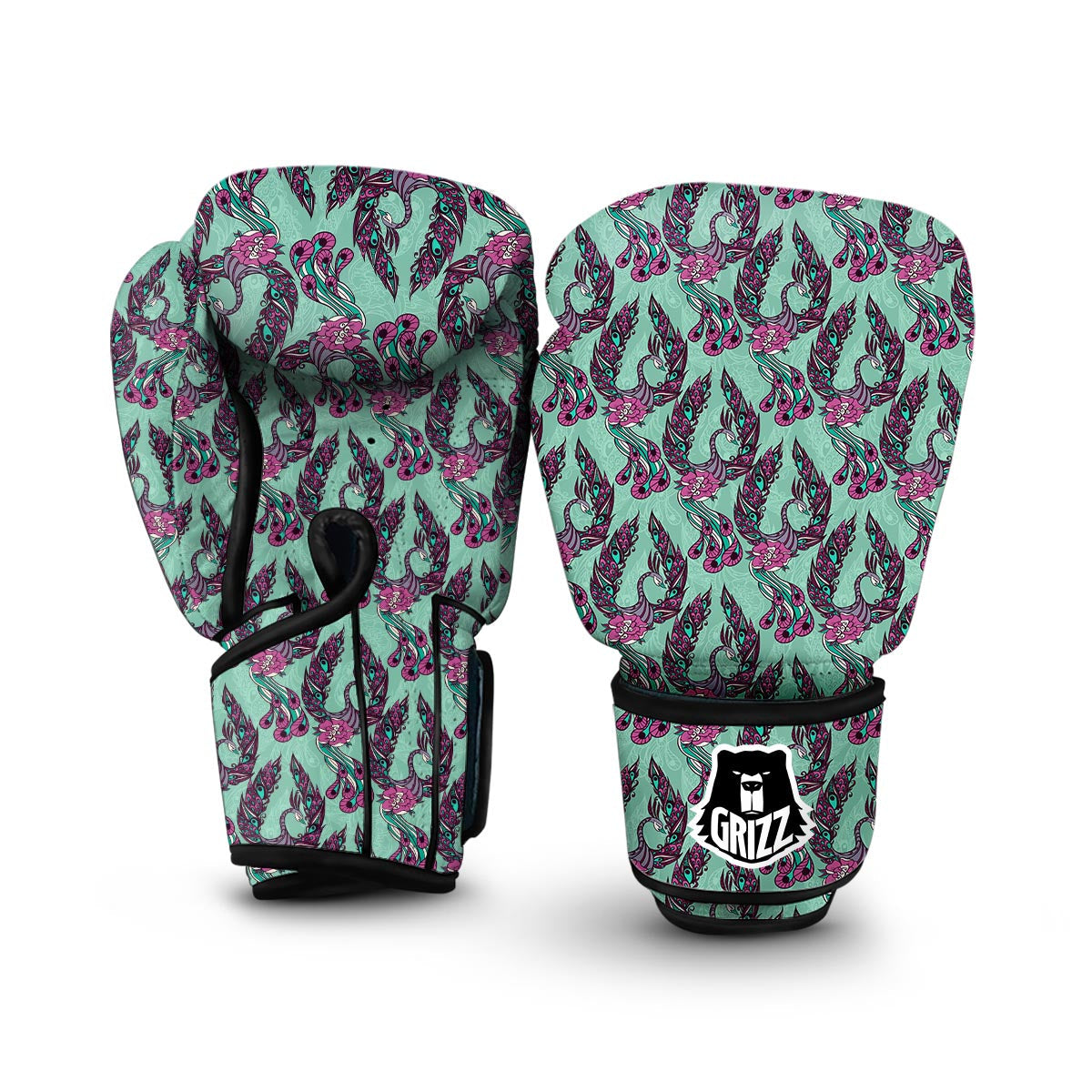 Phoenix Floral Print Pattern Boxing Gloves-grizzshop