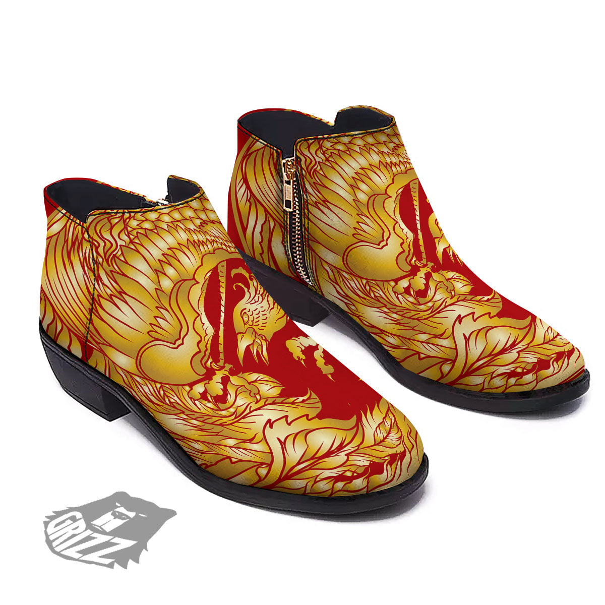Phoenix Japanese Print Ankle Boots-grizzshop