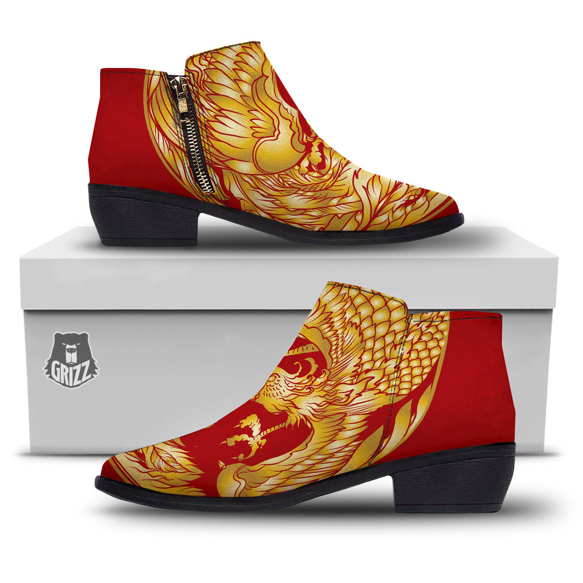 Phoenix Japanese Print Ankle Boots-grizzshop