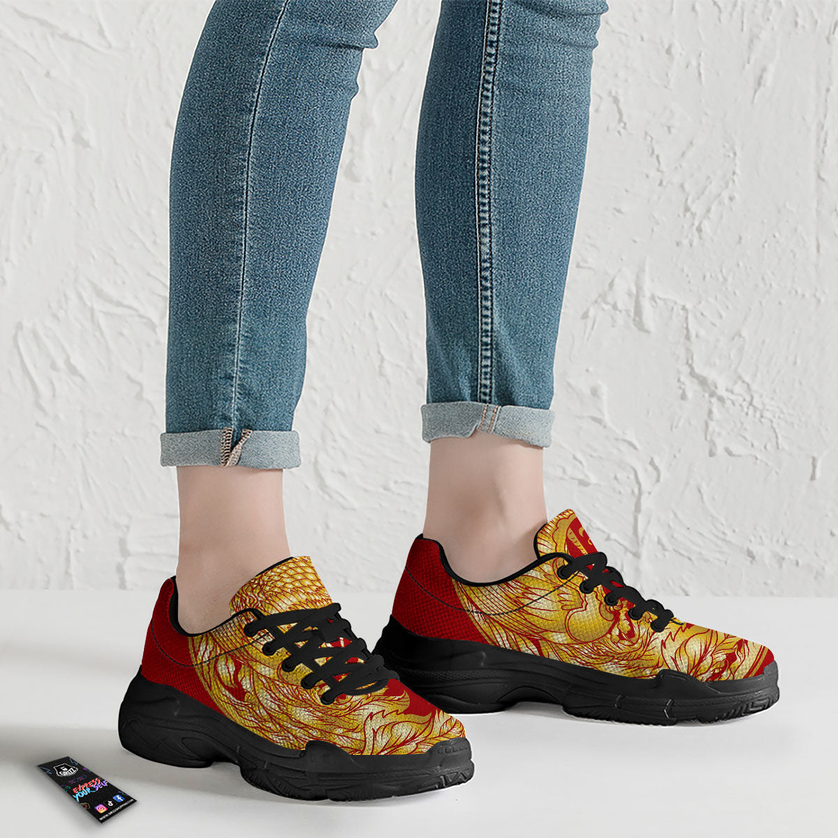 Phoenix Japanese Print Black Chunky Shoes-grizzshop