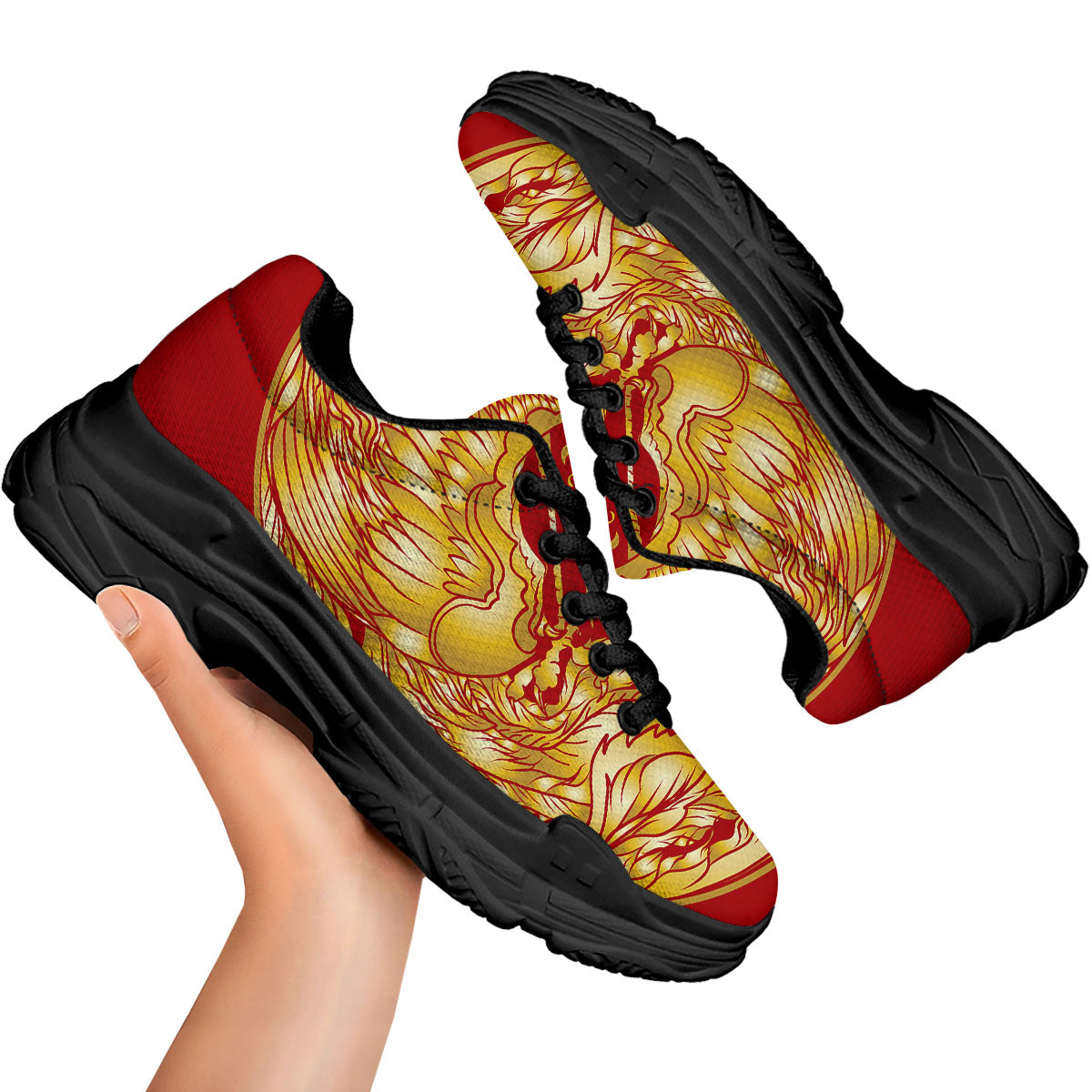 Phoenix Japanese Print Black Chunky Shoes-grizzshop