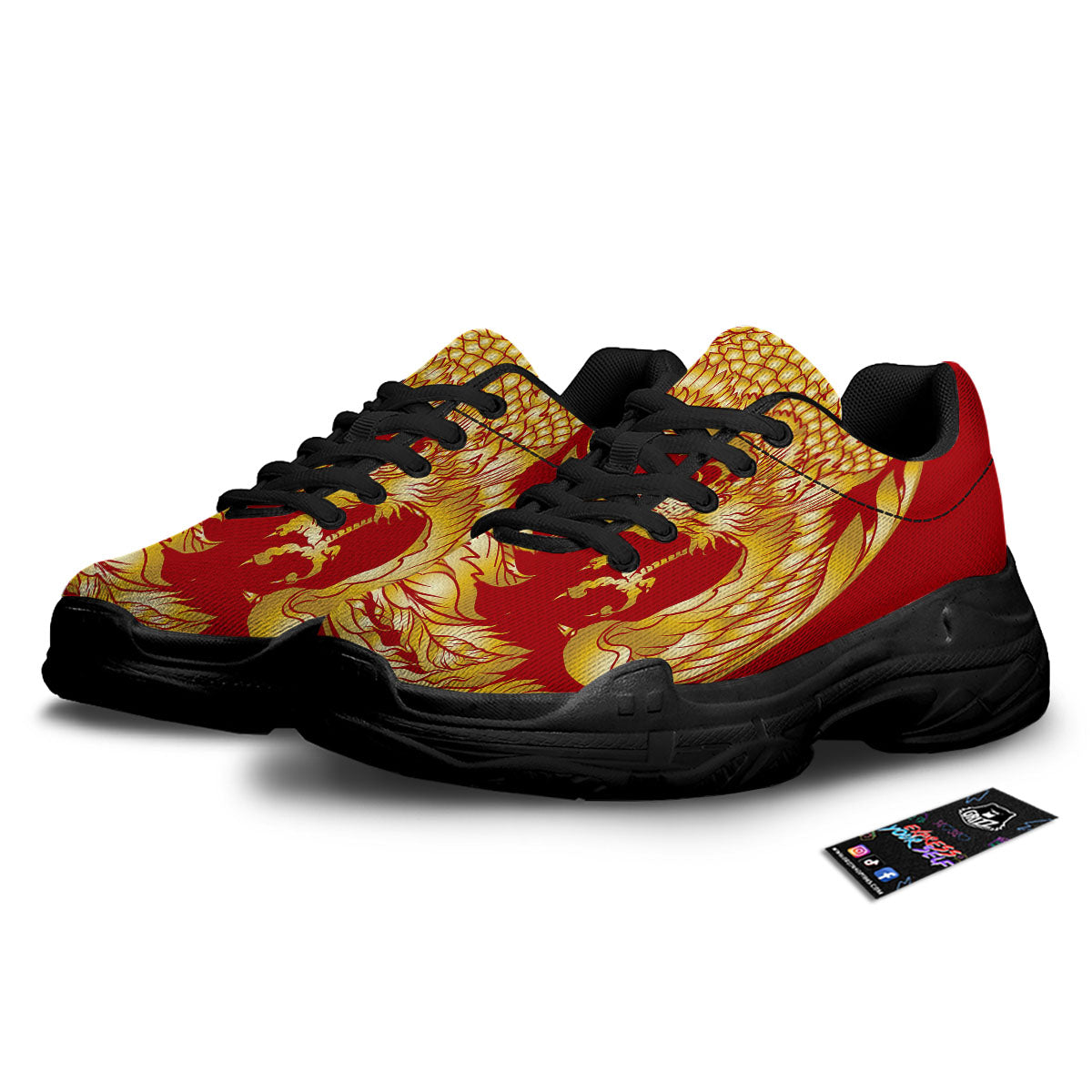 Phoenix Japanese Print Black Chunky Shoes-grizzshop