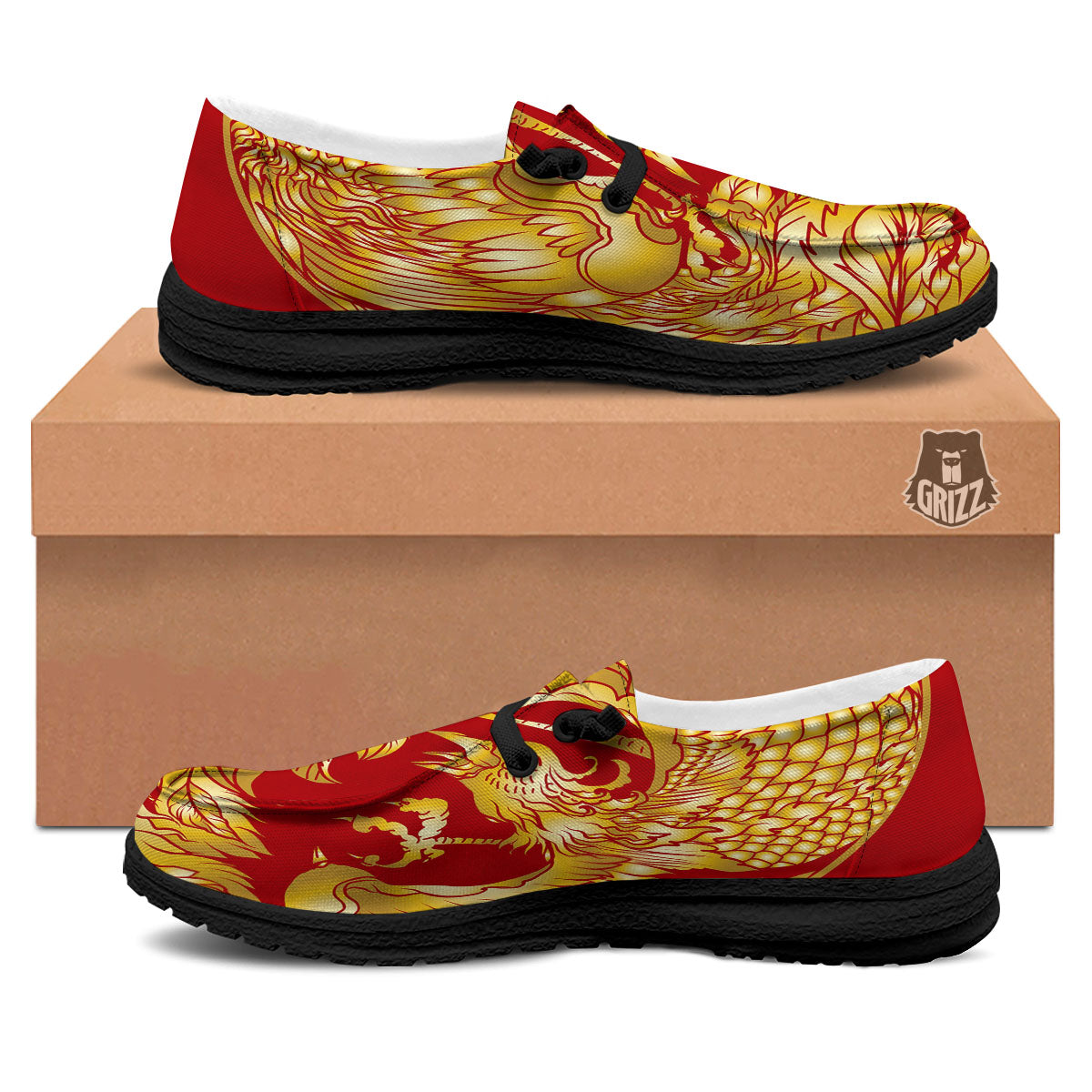 Phoenix Japanese Print Black Loafers-grizzshop