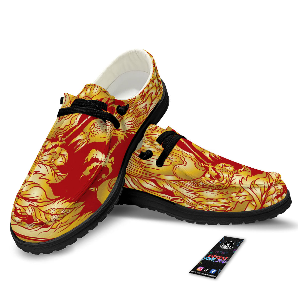 Phoenix Japanese Print Black Loafers-grizzshop