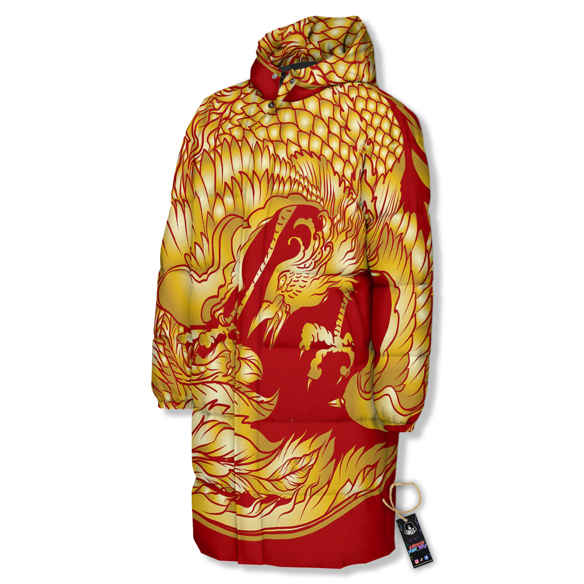 Phoenix Japanese Print Long Down Jacket-grizzshop