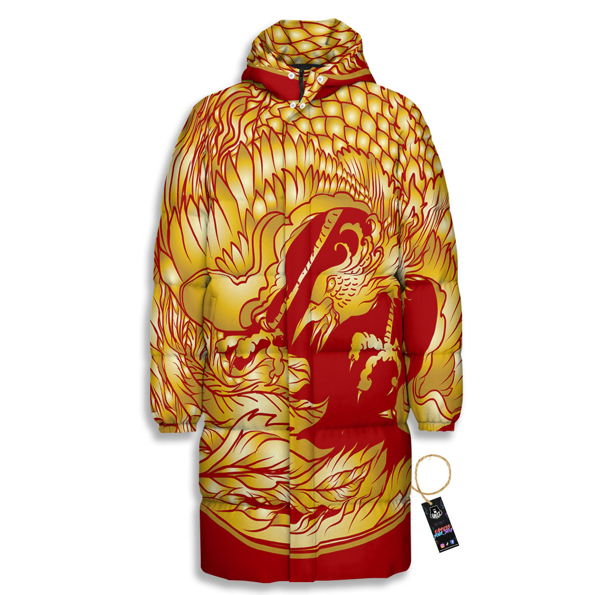 Phoenix Japanese Print Long Down Jacket-grizzshop