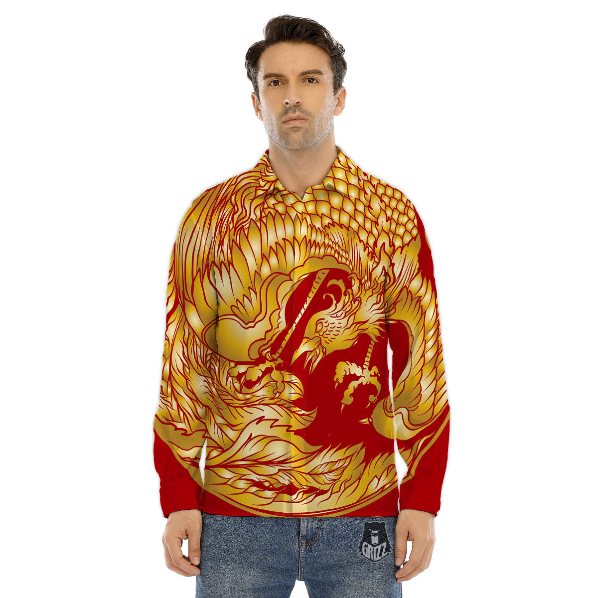 Phoenix Japanese Print Men's Dress Shirts-grizzshop