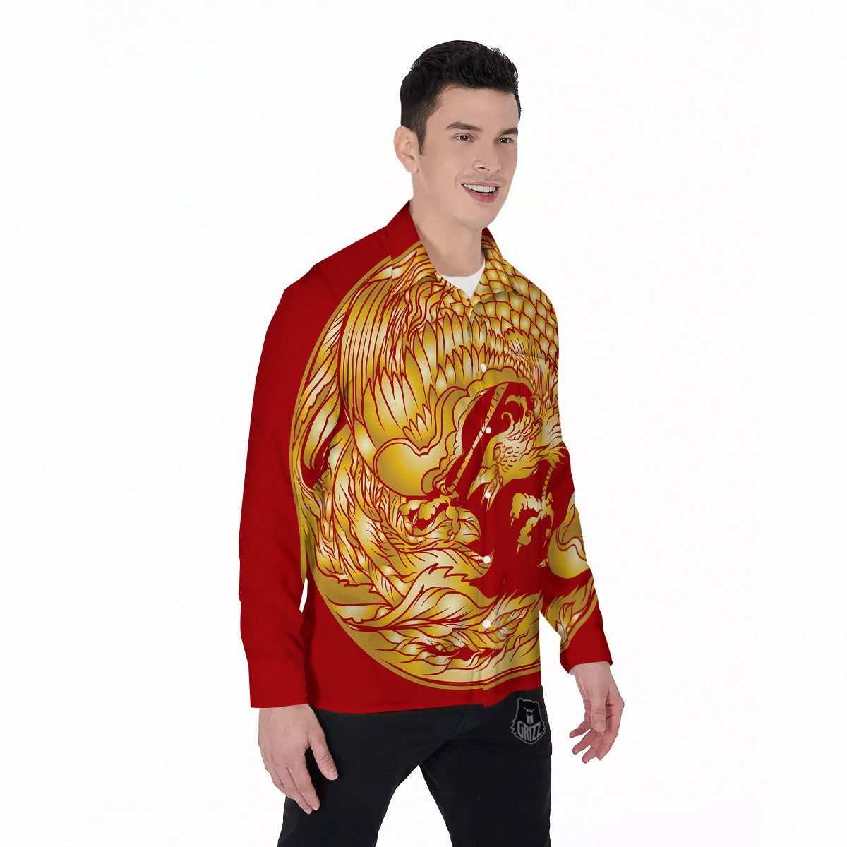 Phoenix Japanese Print Men's Long Sleeve Shirts-grizzshop
