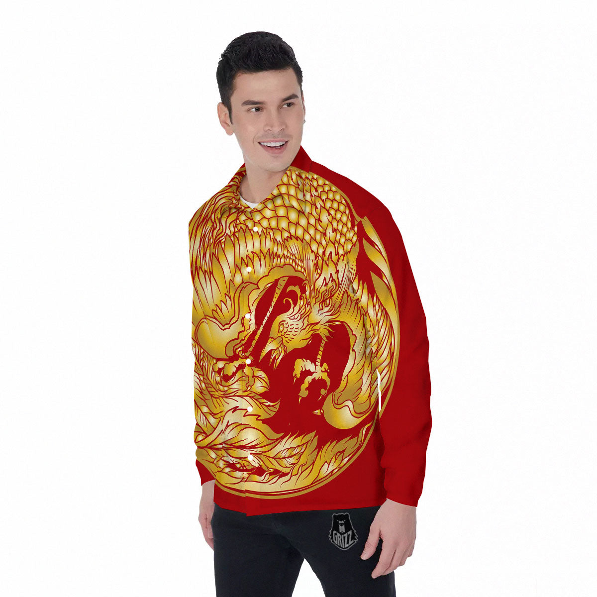 Phoenix Japanese Print Men's Long Sleeve Shirts-grizzshop