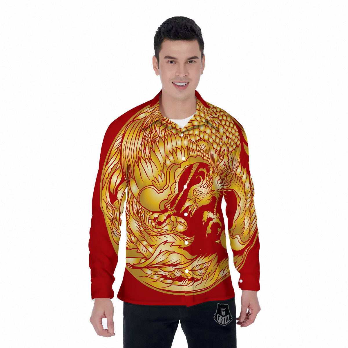 Phoenix Japanese Print Men's Long Sleeve Shirts-grizzshop
