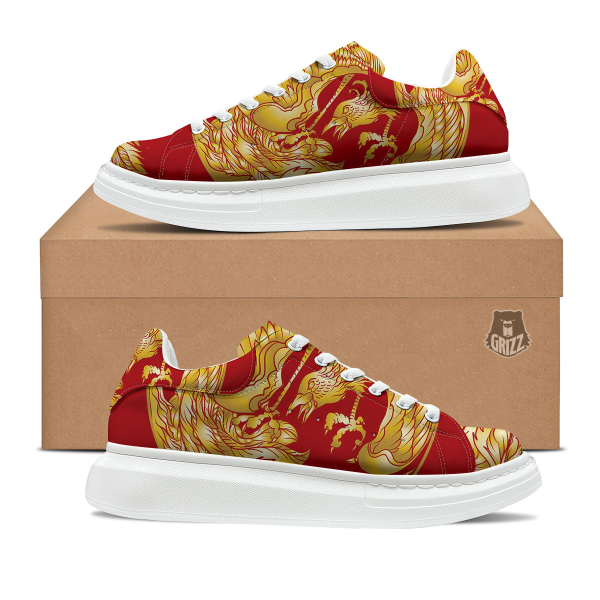 Phoenix Japanese Print Platform Shoes-grizzshop