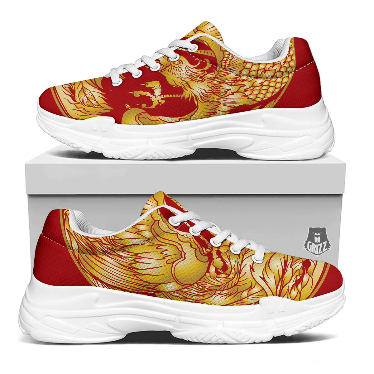 Phoenix Japanese Print White Chunky Shoes-grizzshop