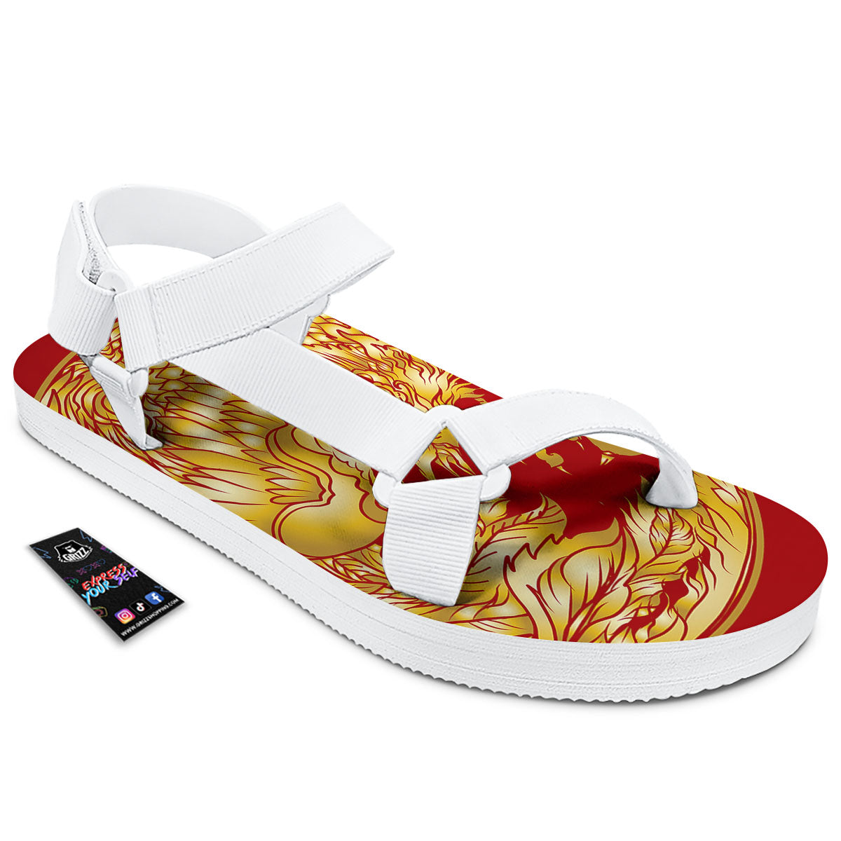 Phoenix Japanese Print White Open Toe Sandals-grizzshop