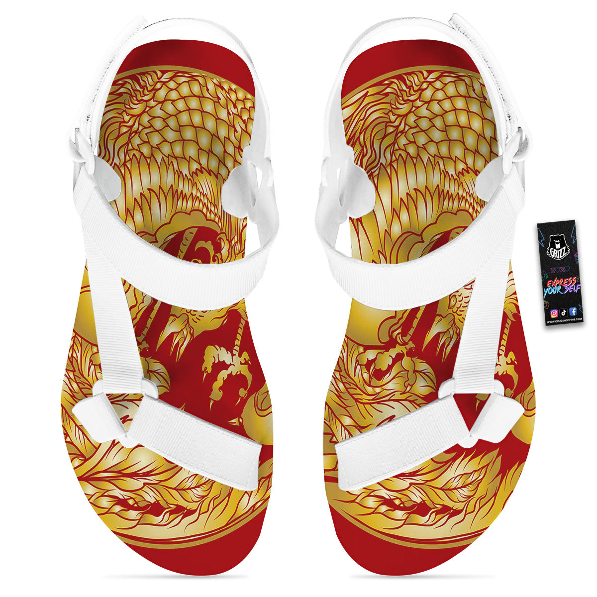 Phoenix Japanese Print White Open Toe Sandals-grizzshop