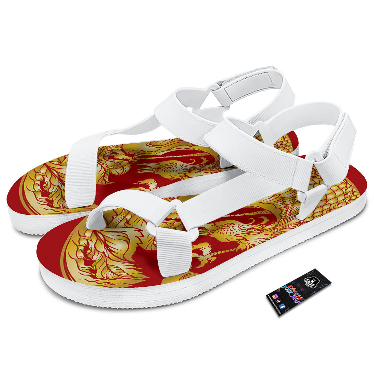 Phoenix Japanese Print White Open Toe Sandals-grizzshop