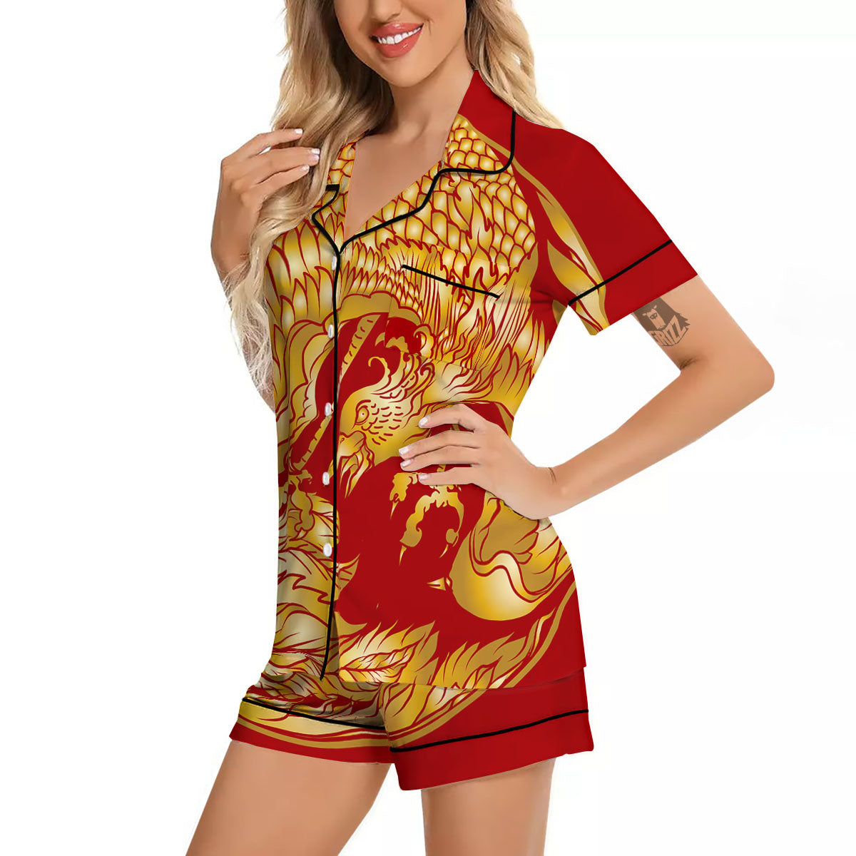 Phoenix Japanese Print Women Silk Pajamas-grizzshop