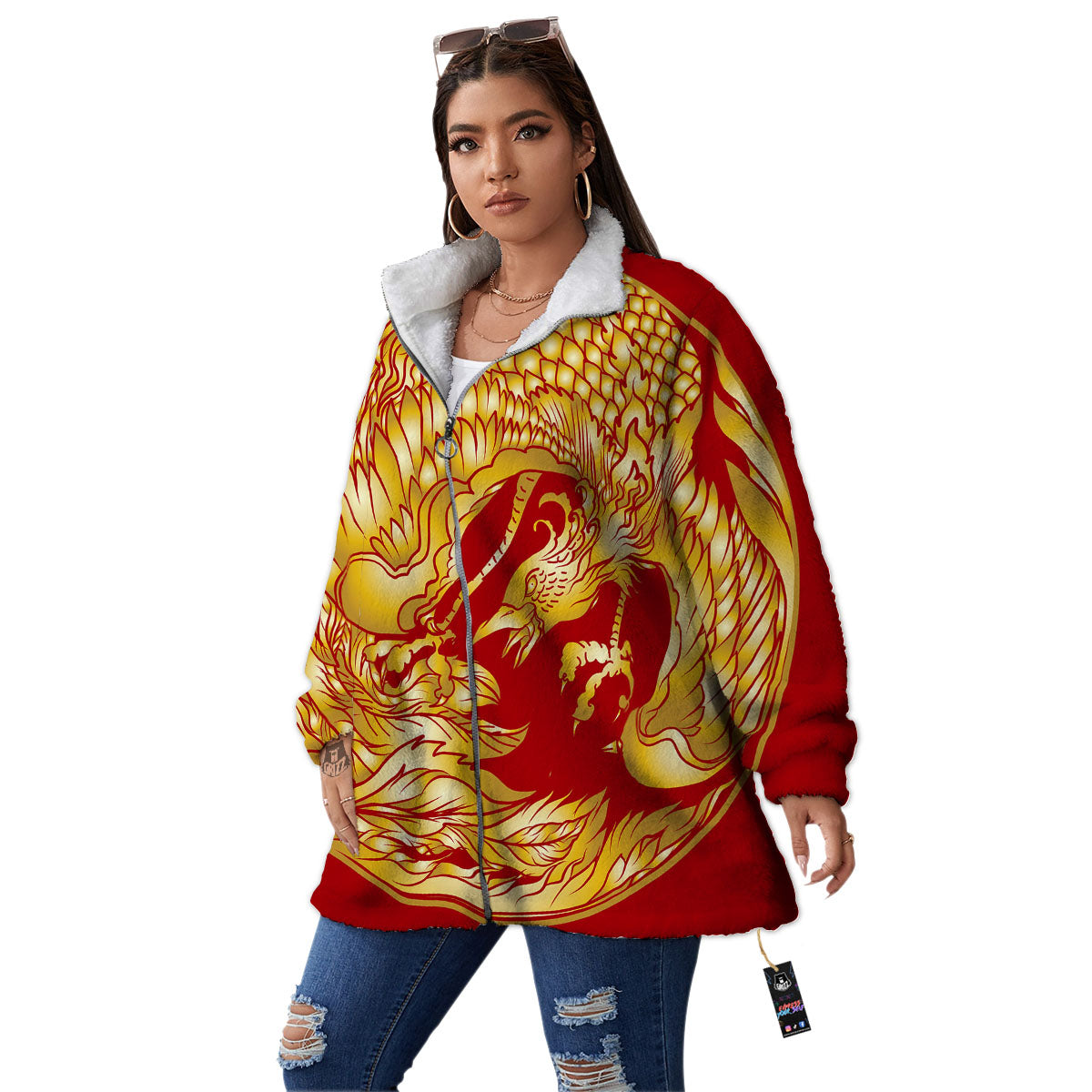 Phoenix Japanese Print Women's Sherpa Jacket-grizzshop