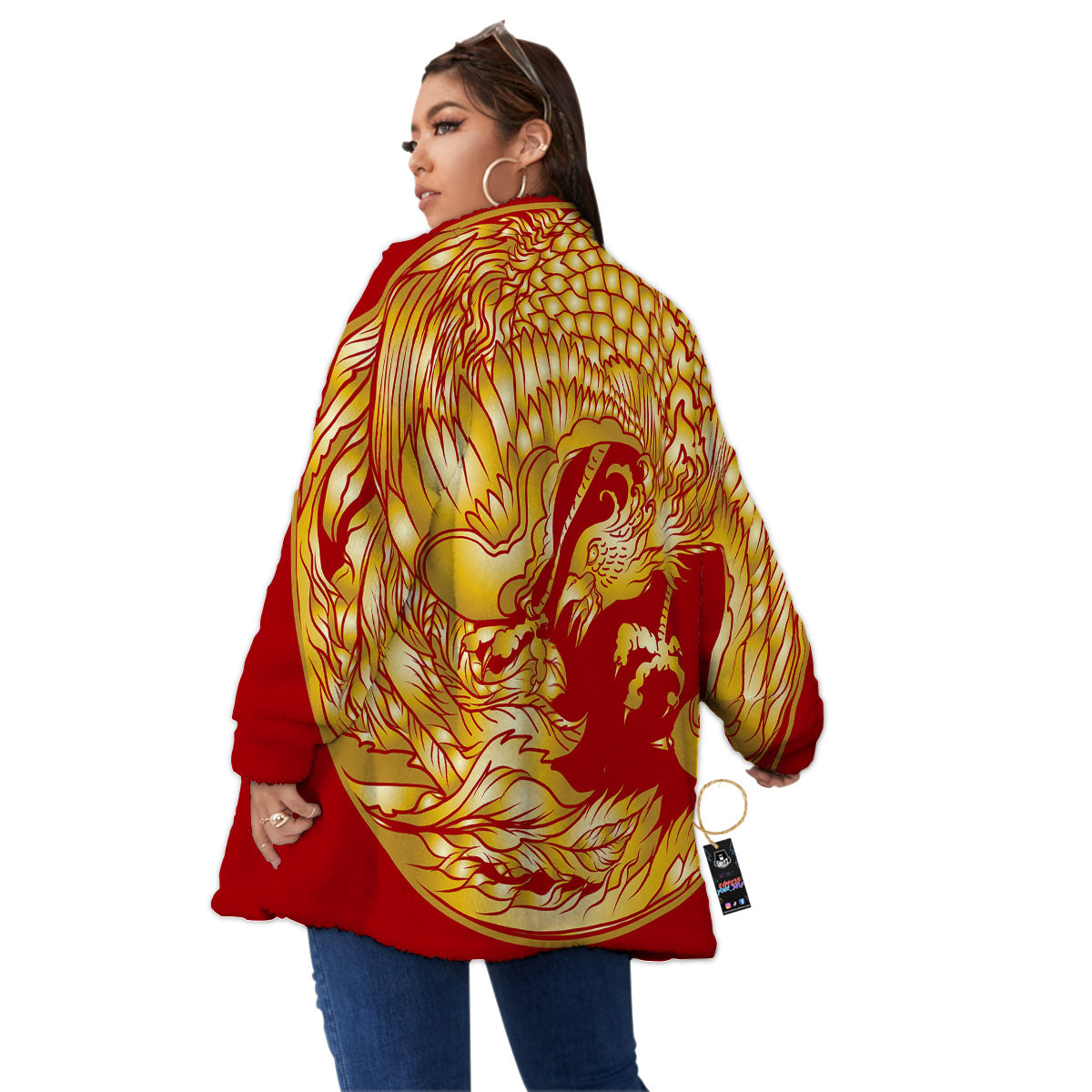 Phoenix Japanese Print Women's Sherpa Jacket-grizzshop