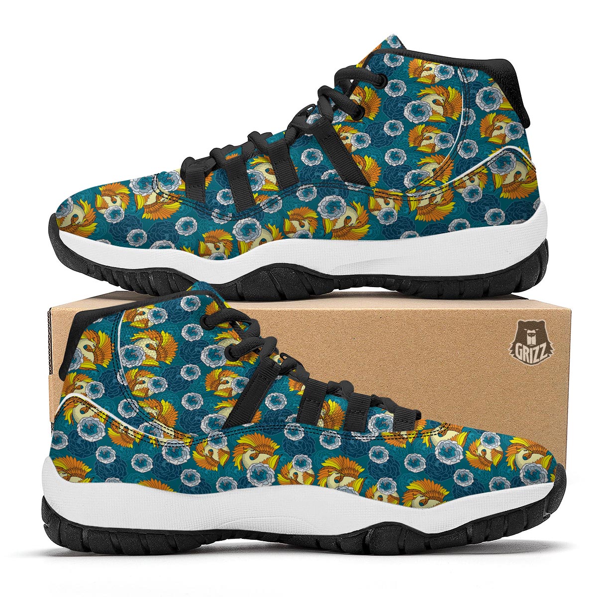 Phoenix Pattern Print Black Bball Shoes-grizzshop