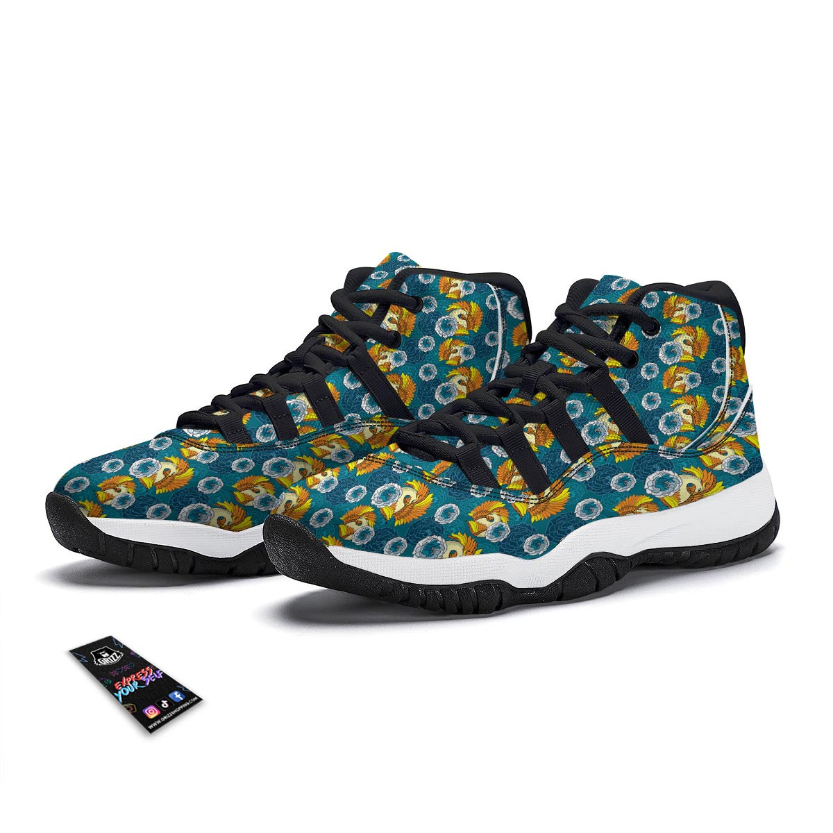 Phoenix Pattern Print Black Bball Shoes-grizzshop
