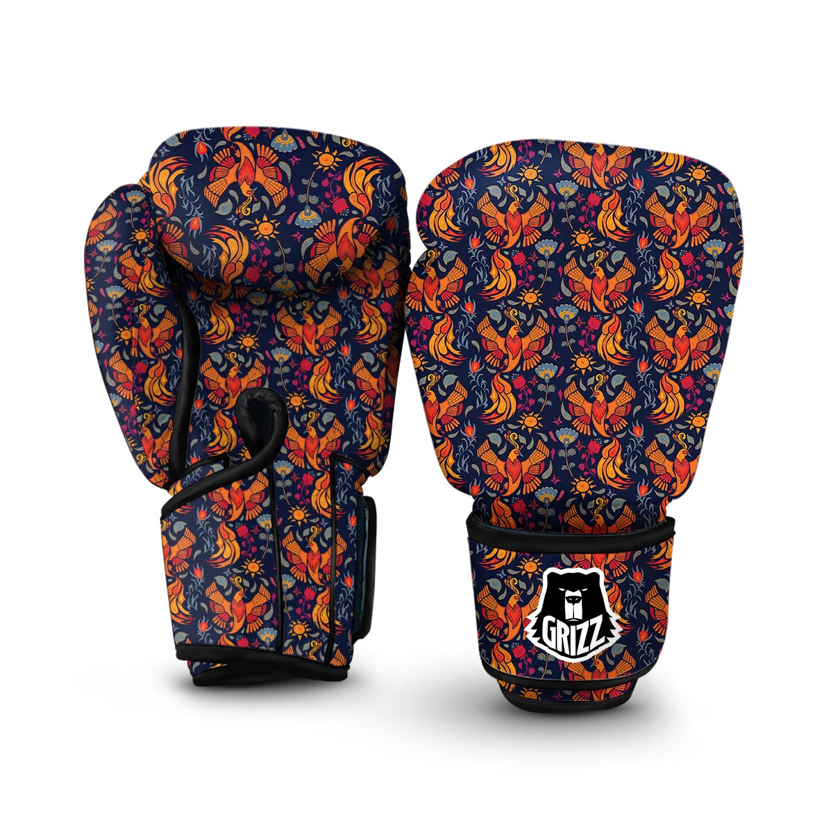 Phoenix Pattern Print Floral Boxing Gloves-grizzshop