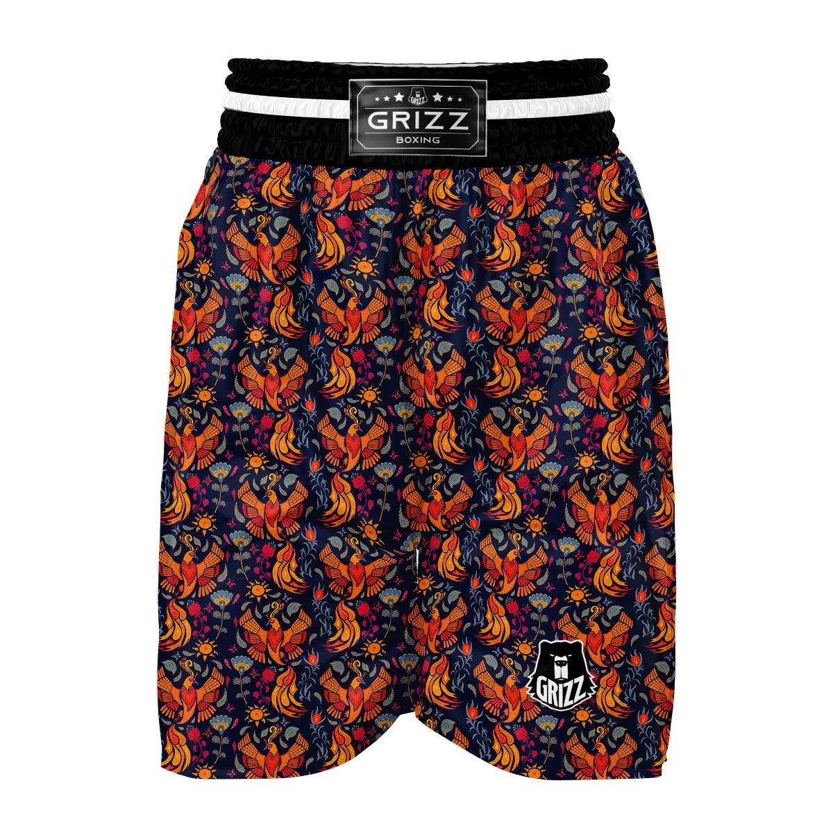 Phoenix Pattern Print Floral Boxing Shorts-grizzshop