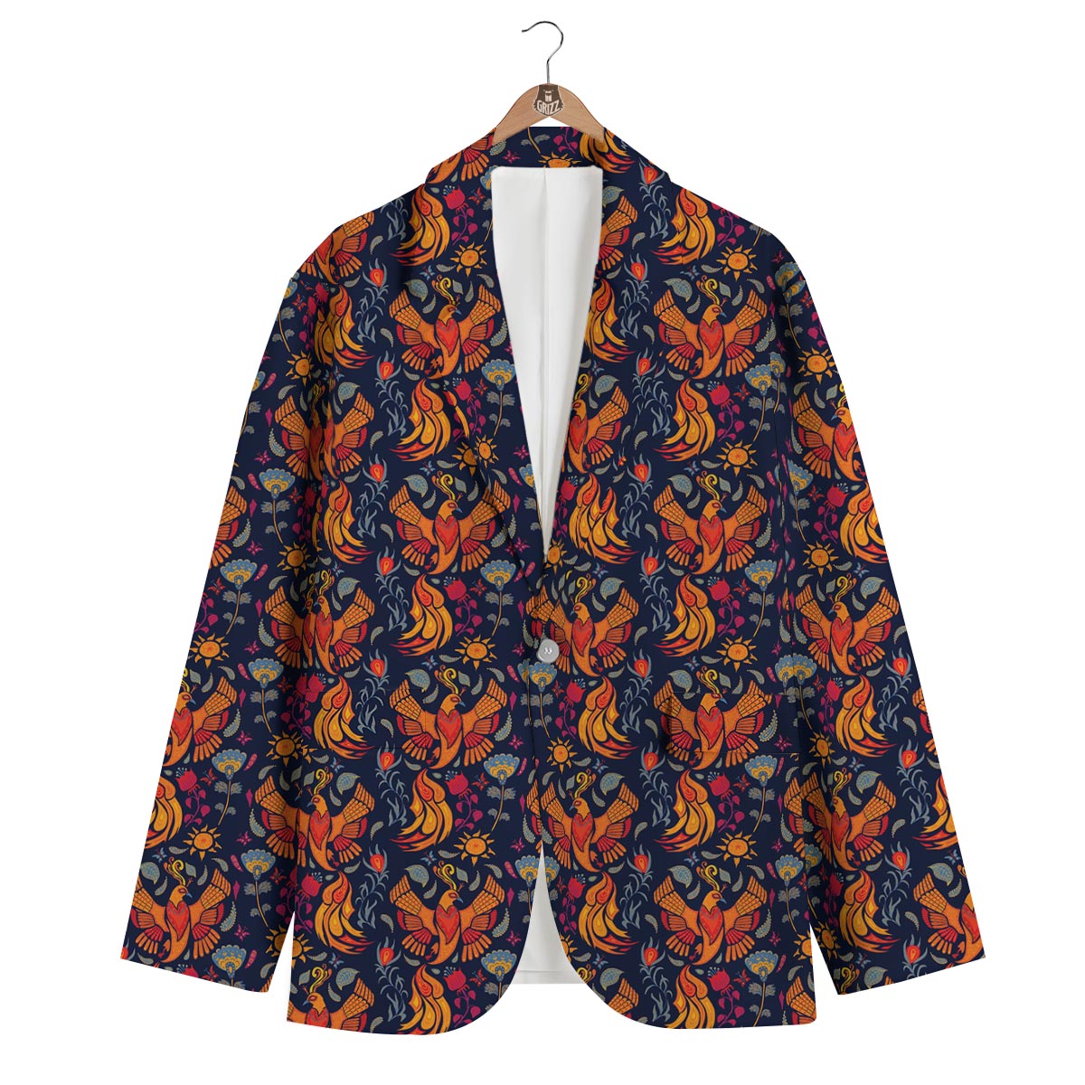 Phoenix Pattern Print Floral Men's Blazer-grizzshop
