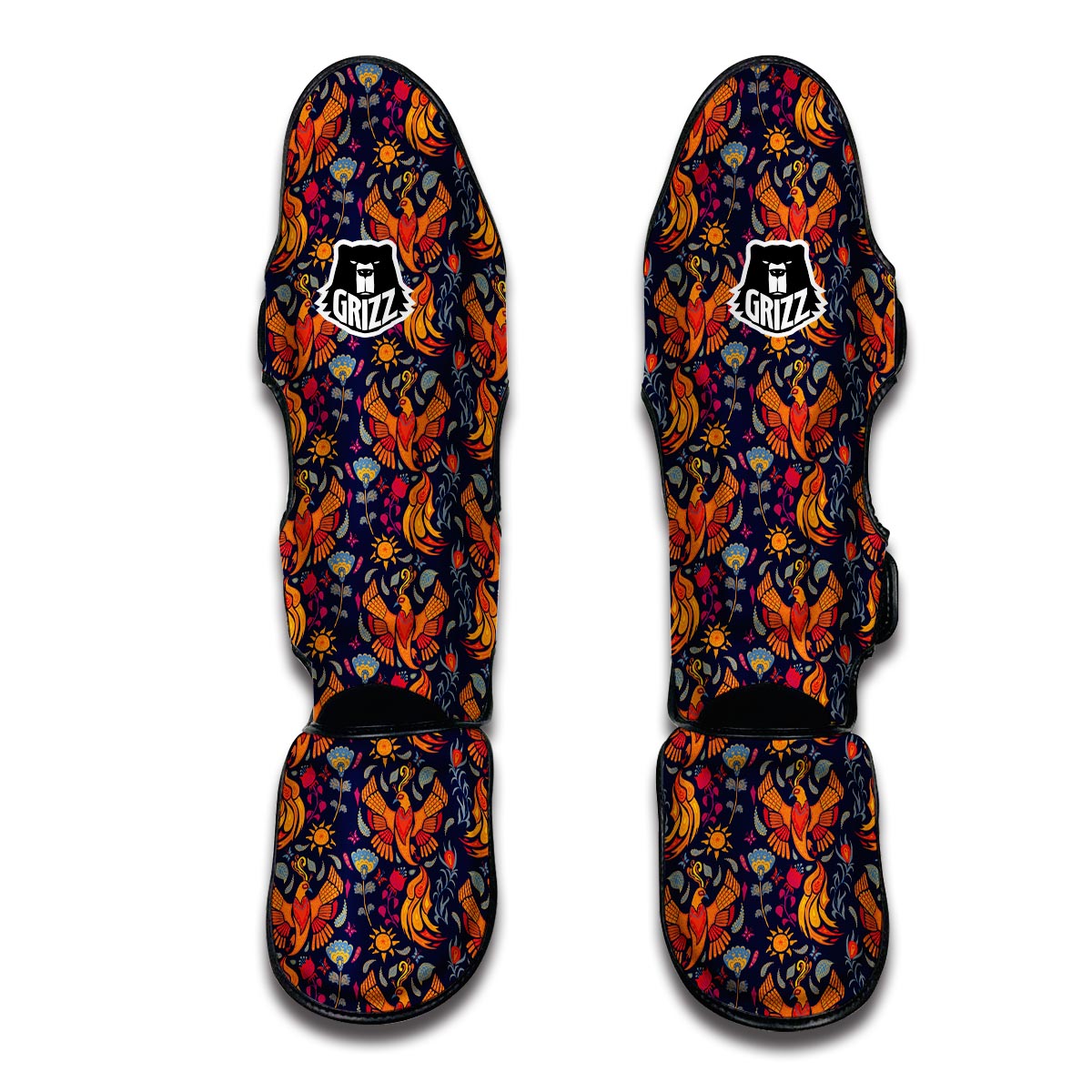 Phoenix Pattern Print Floral Muay Thai Shin Guards-grizzshop