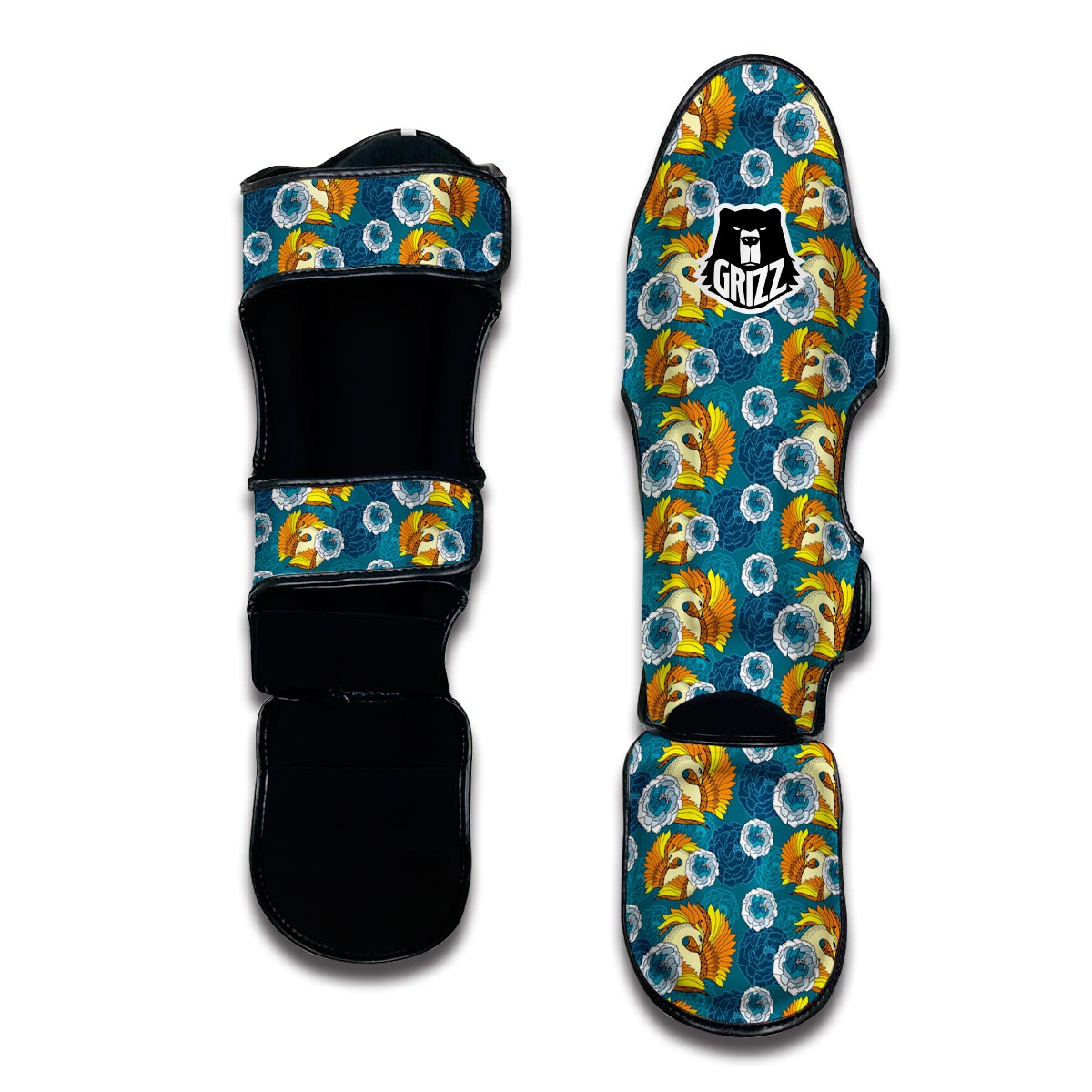 Phoenix Pattern Print Muay Thai Shin Guards-grizzshop