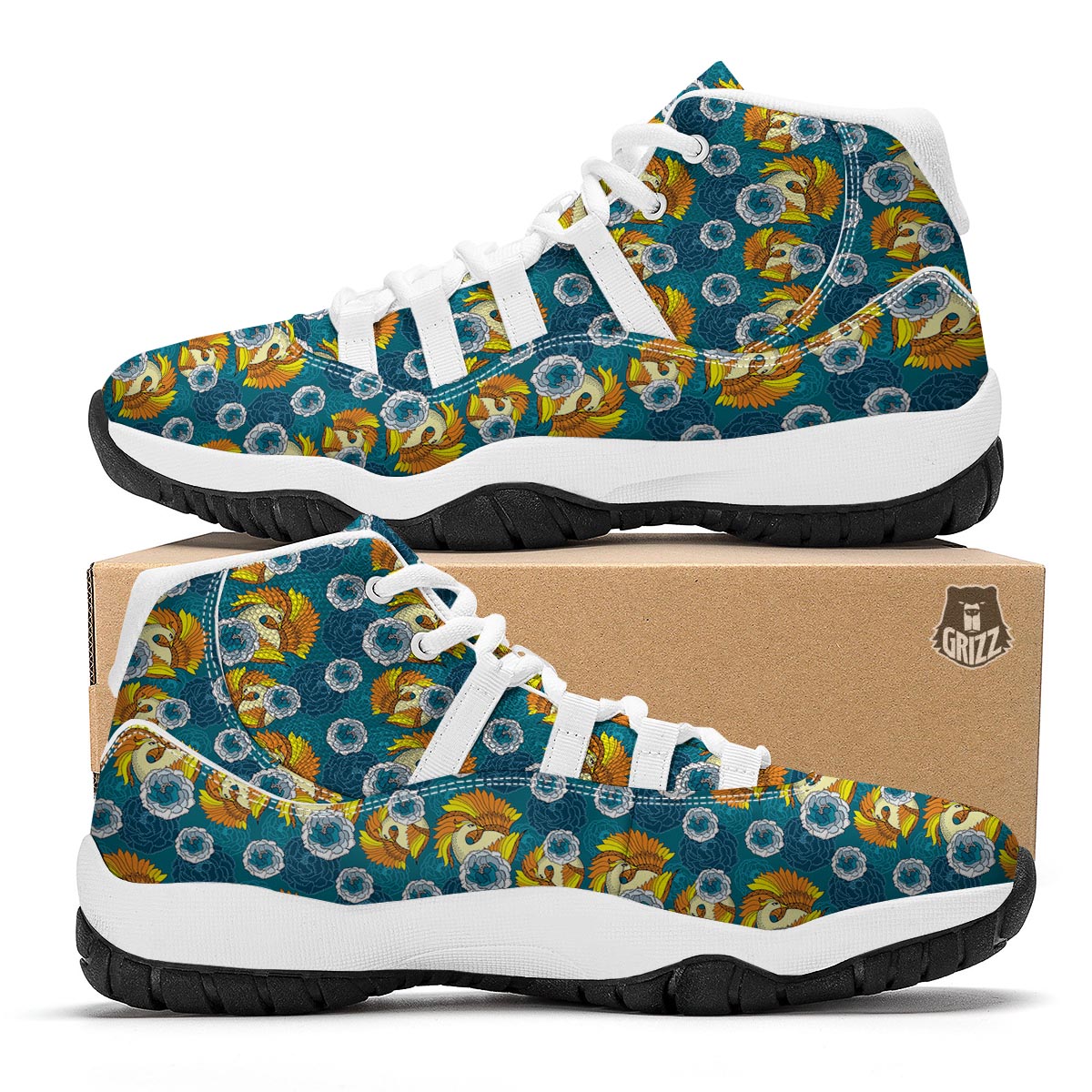 Phoenix Pattern Print White Bball Shoes-grizzshop