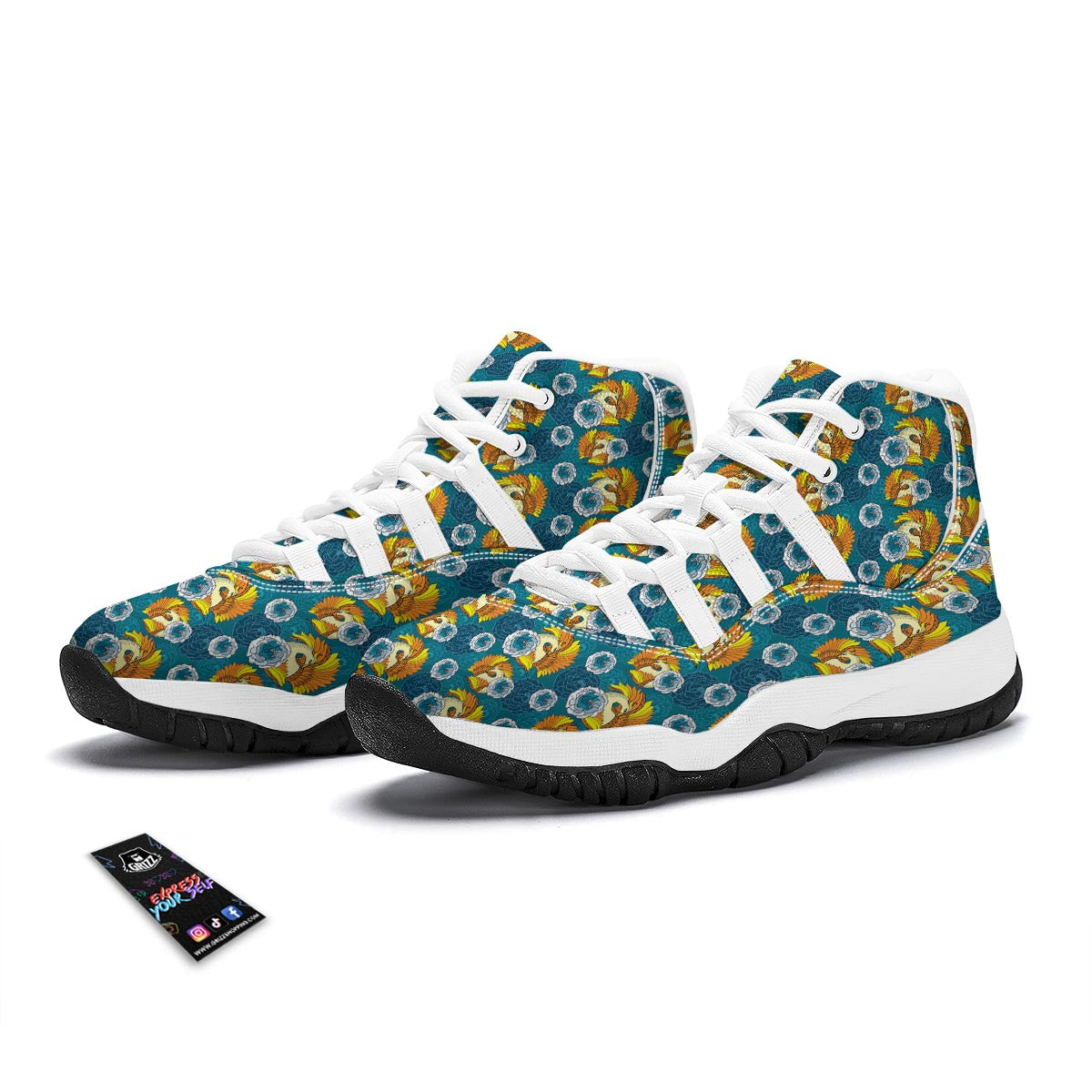 Phoenix Pattern Print White Bball Shoes-grizzshop