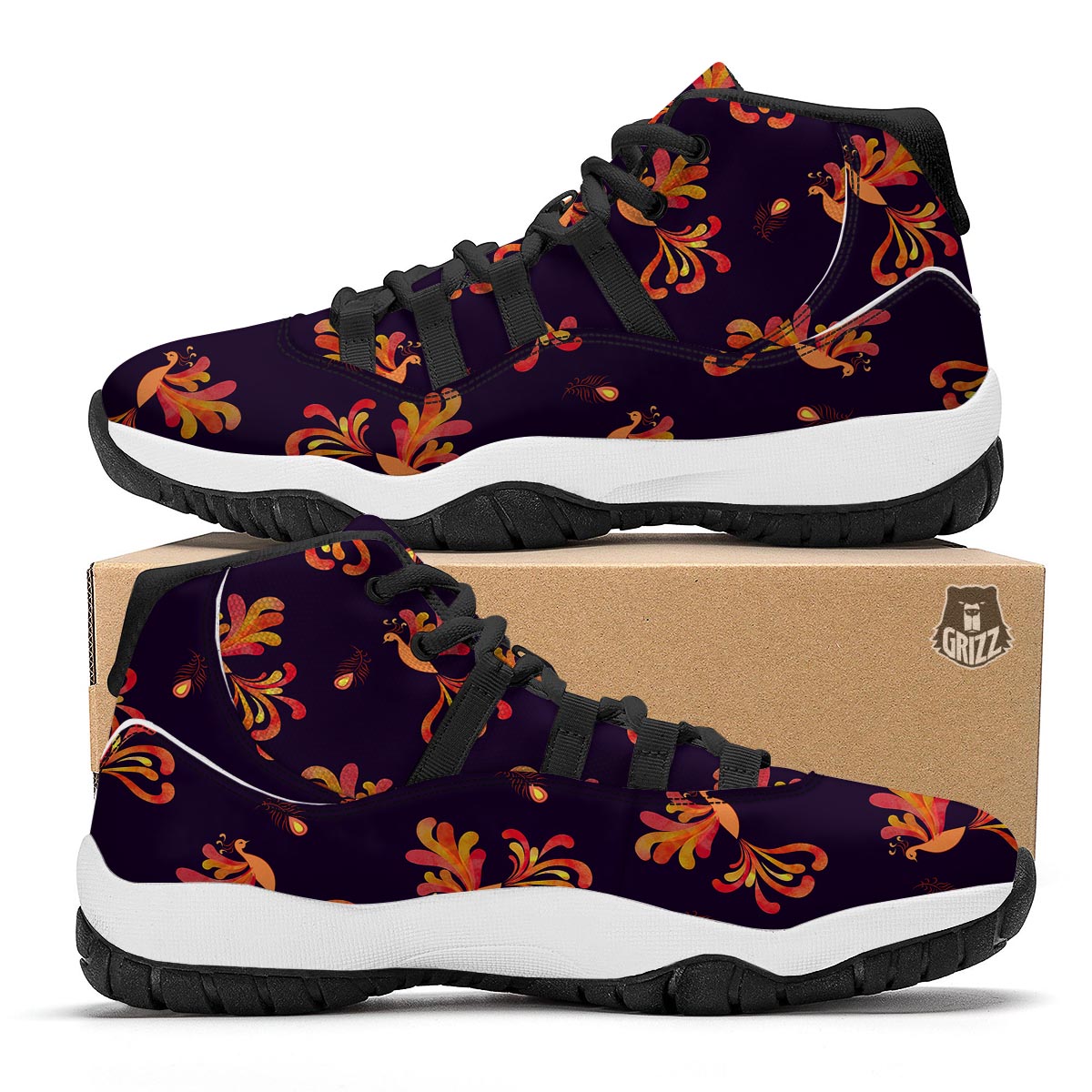 Phoenix Print Pattern Black Bball Shoes-grizzshop