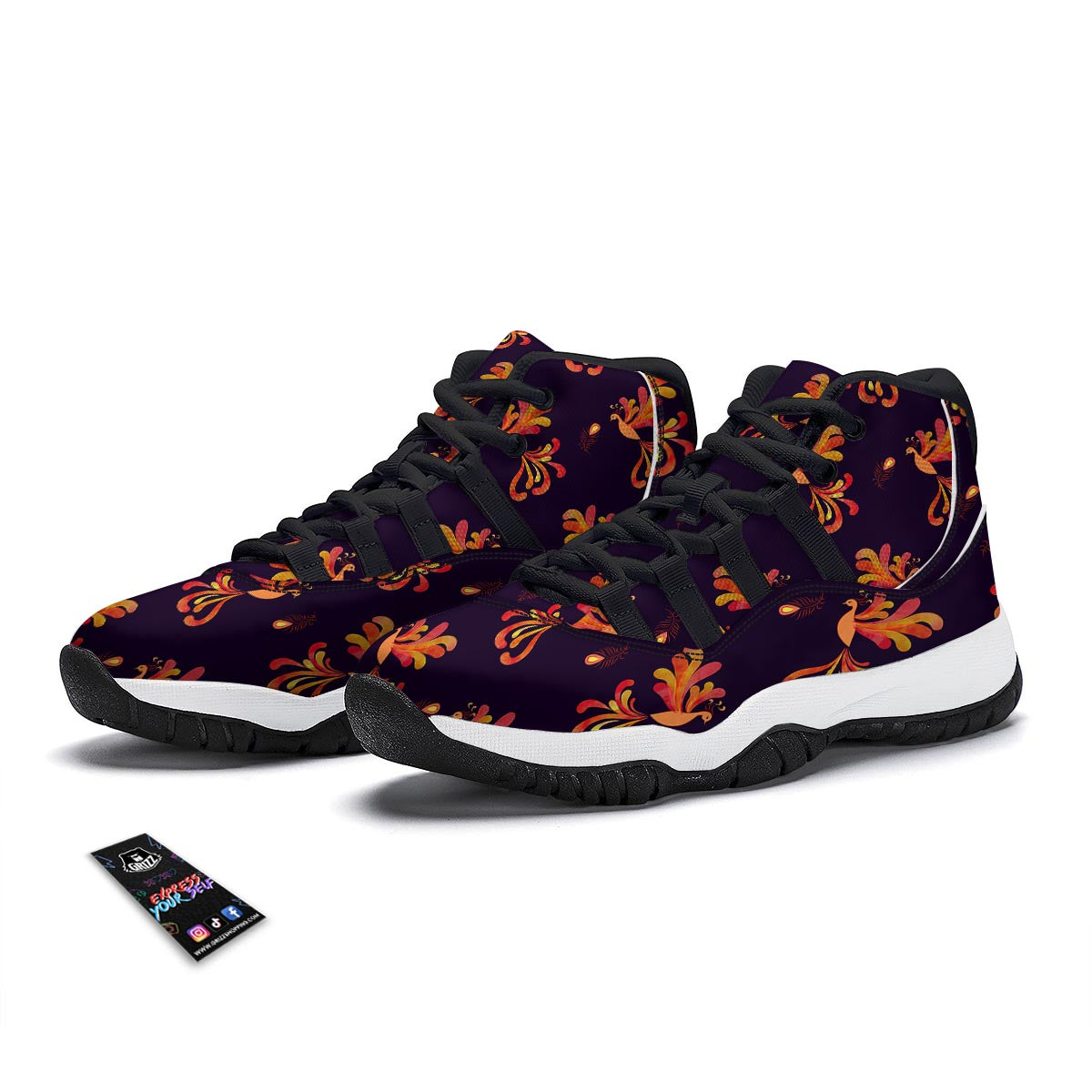 Phoenix Print Pattern Black Bball Shoes-grizzshop