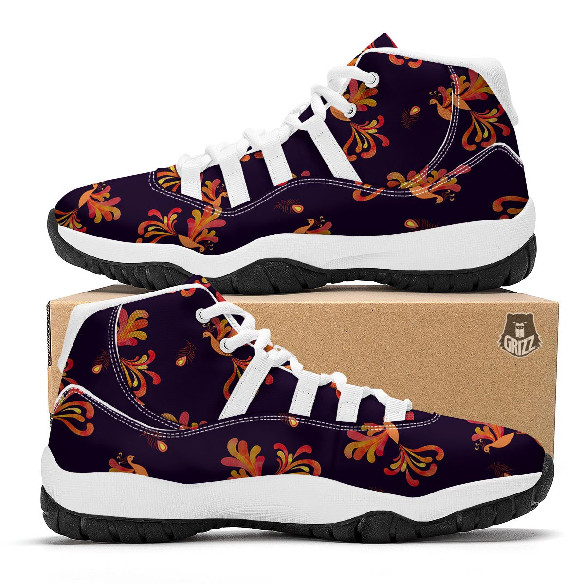 Phoenix Print Pattern White Bball Shoes-grizzshop