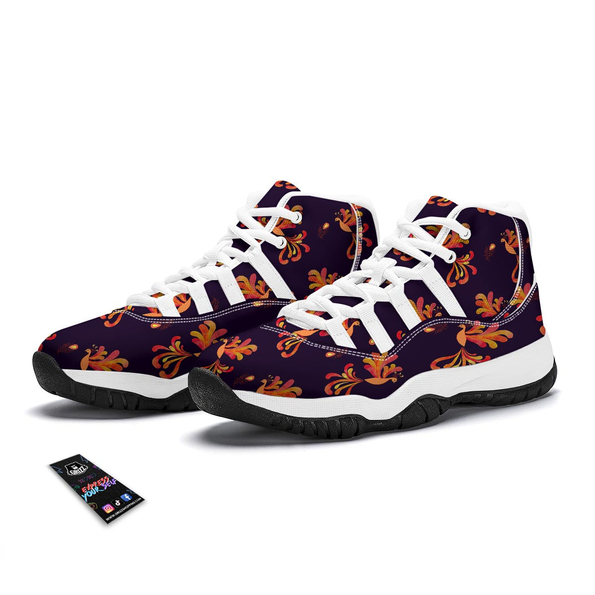 Phoenix Print Pattern White Bball Shoes-grizzshop