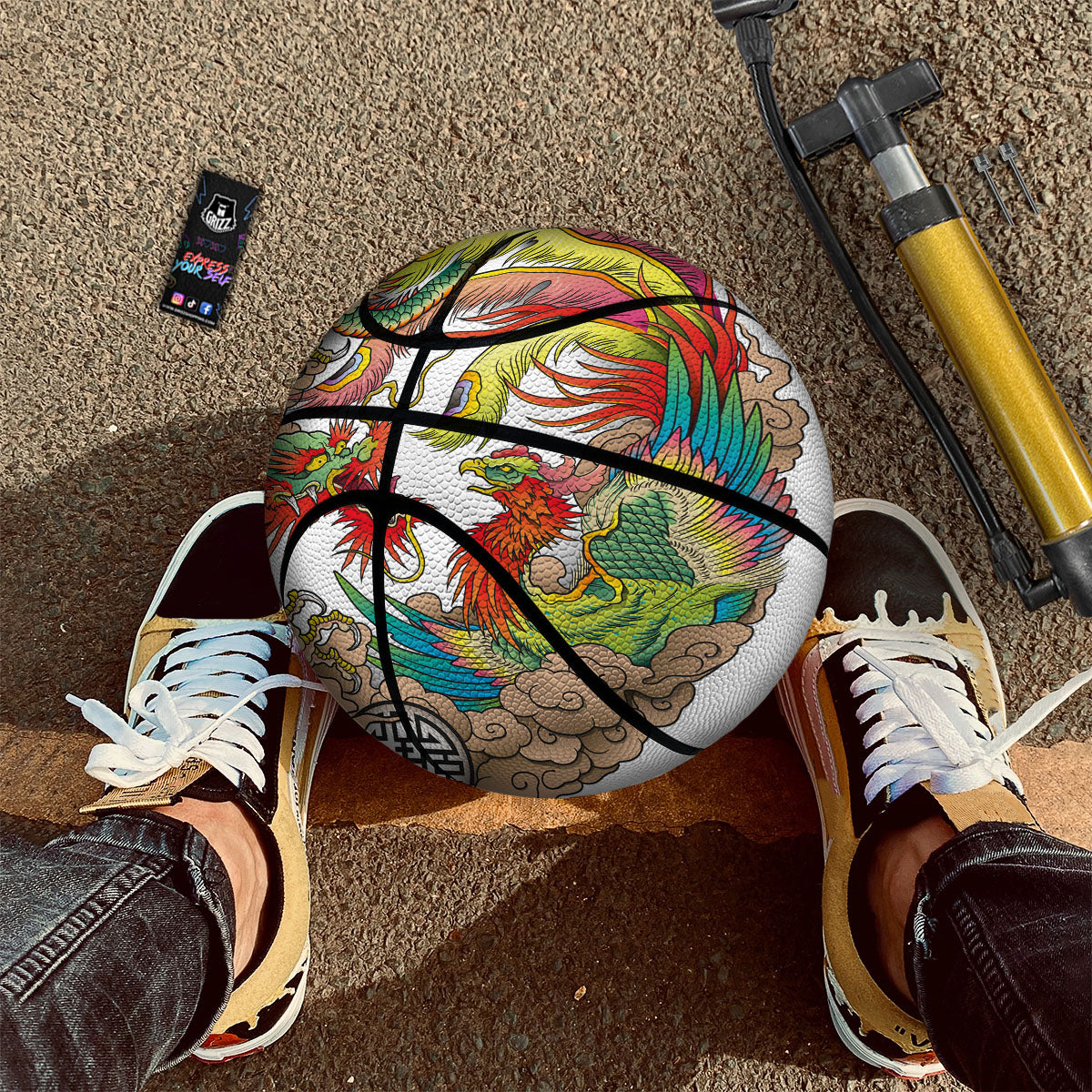 Phoenix And Dragon Japanese Tattoo Print Basketball
