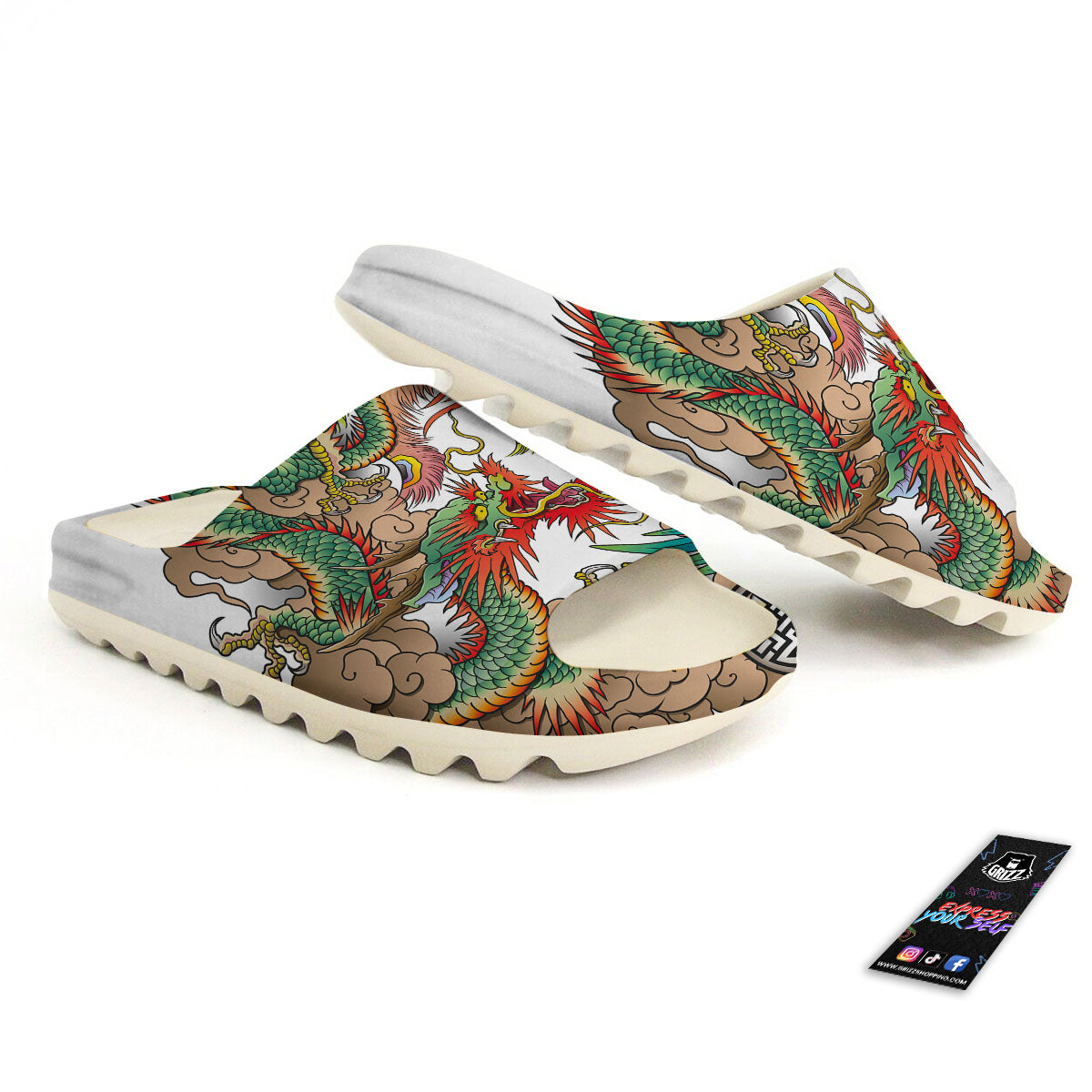 Phoenix And Dragon Japanese Tattoo Print Sandals-grizzshop